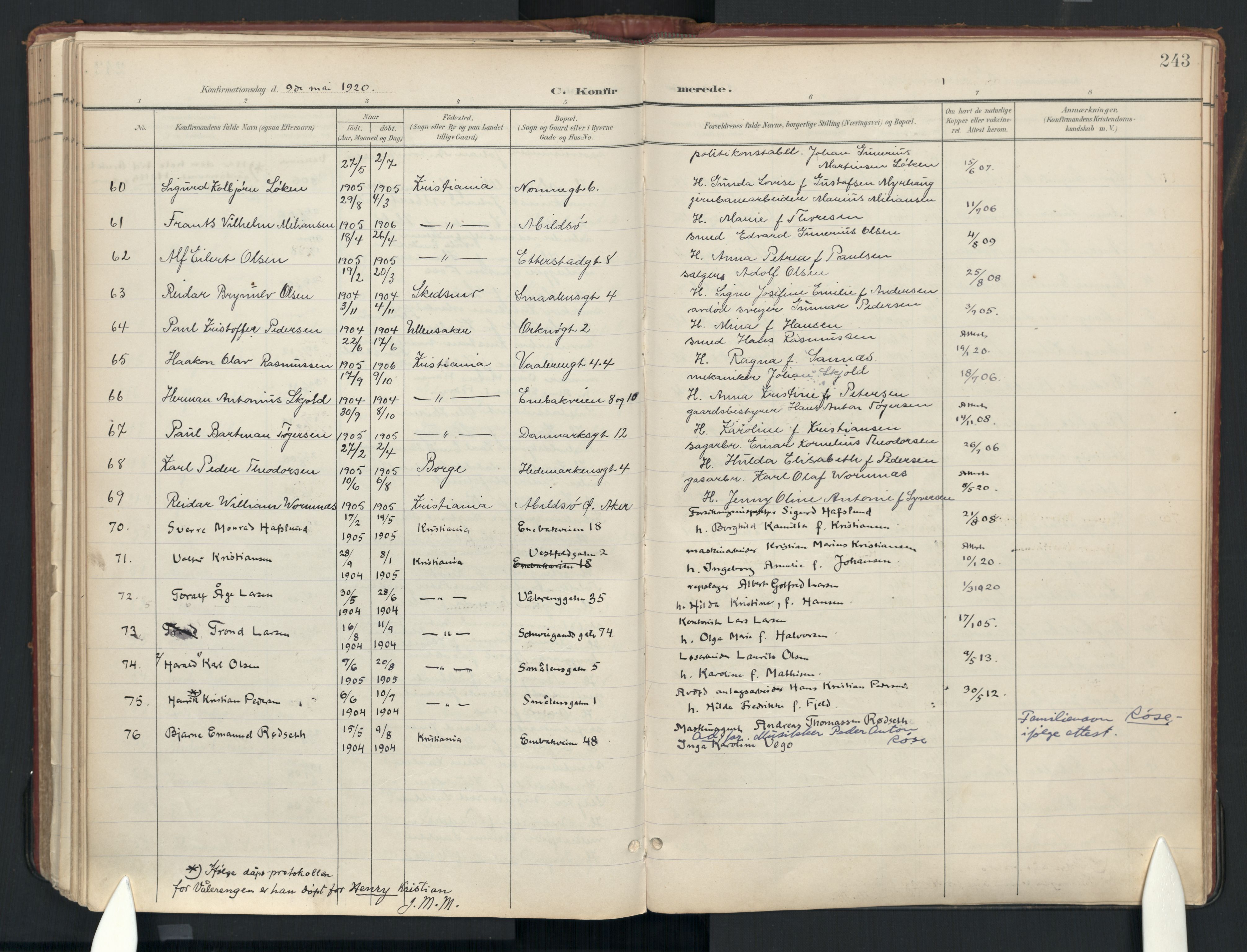 Vålerengen prestekontor Kirkebøker, AV/SAO-A-10878: Ministerialbok nr. 3a, 1900-1925, s. 243