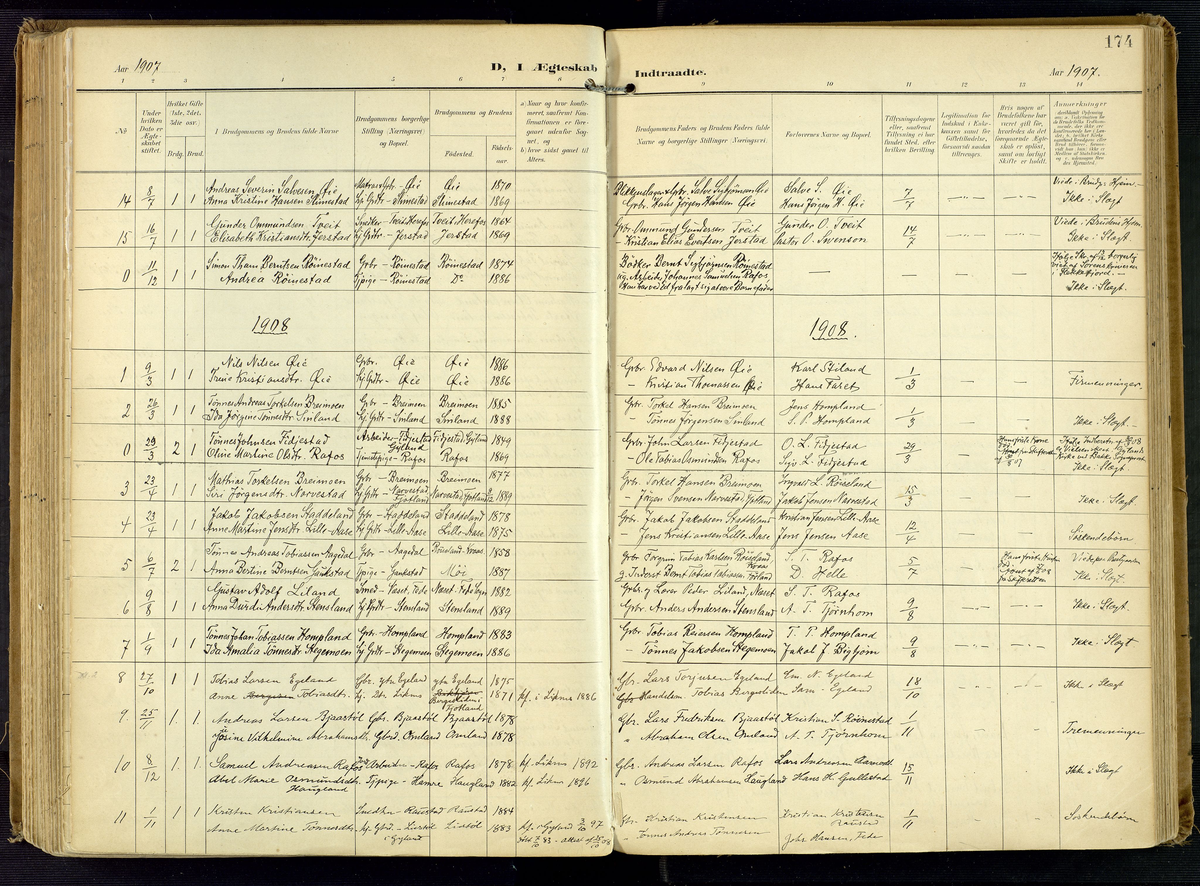 Kvinesdal sokneprestkontor, AV/SAK-1111-0026/F/Fa/Fab/L0009: Ministerialbok nr. A 9, 1898-1915, s. 174