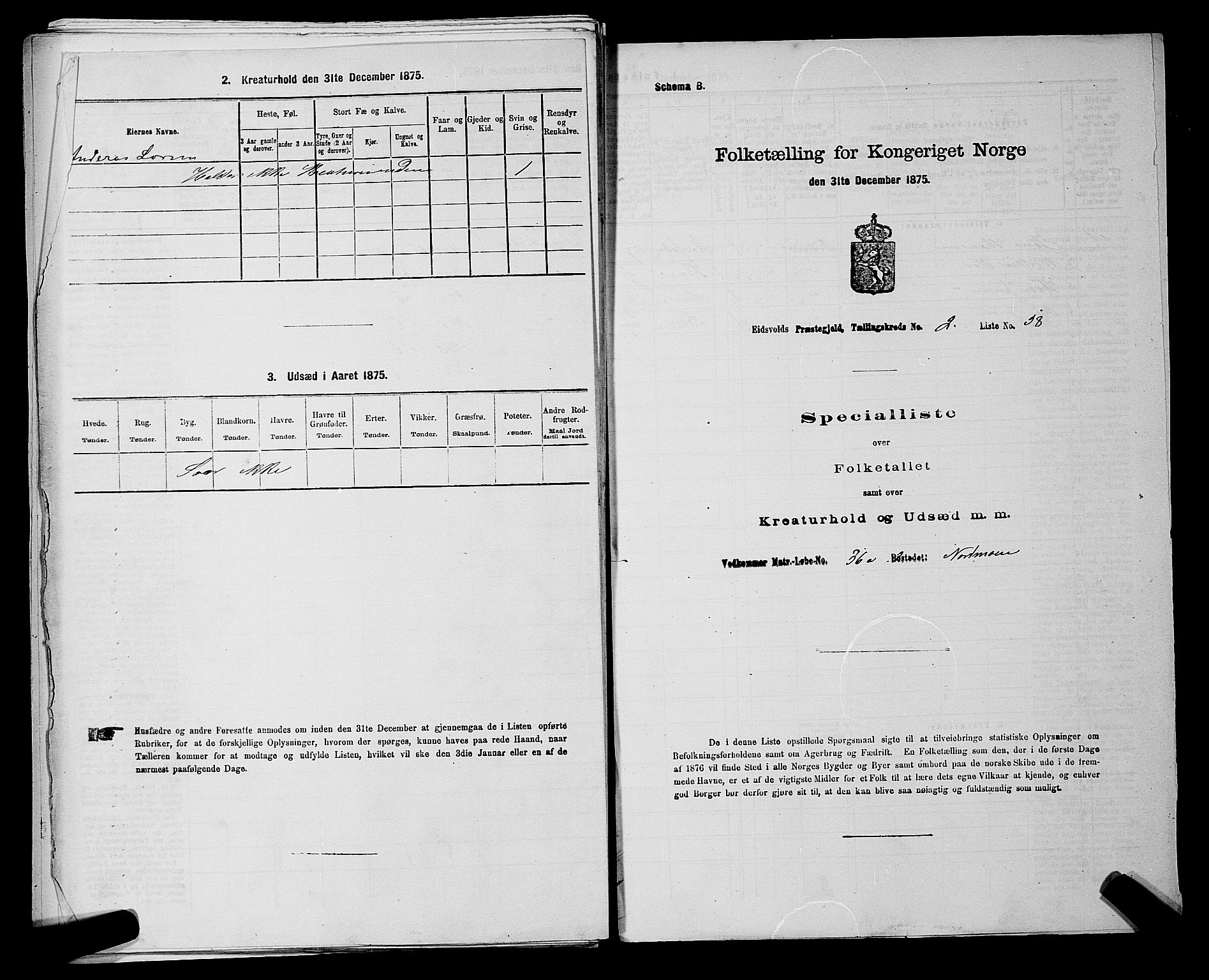 RA, Folketelling 1875 for 0237P Eidsvoll prestegjeld, 1875, s. 365