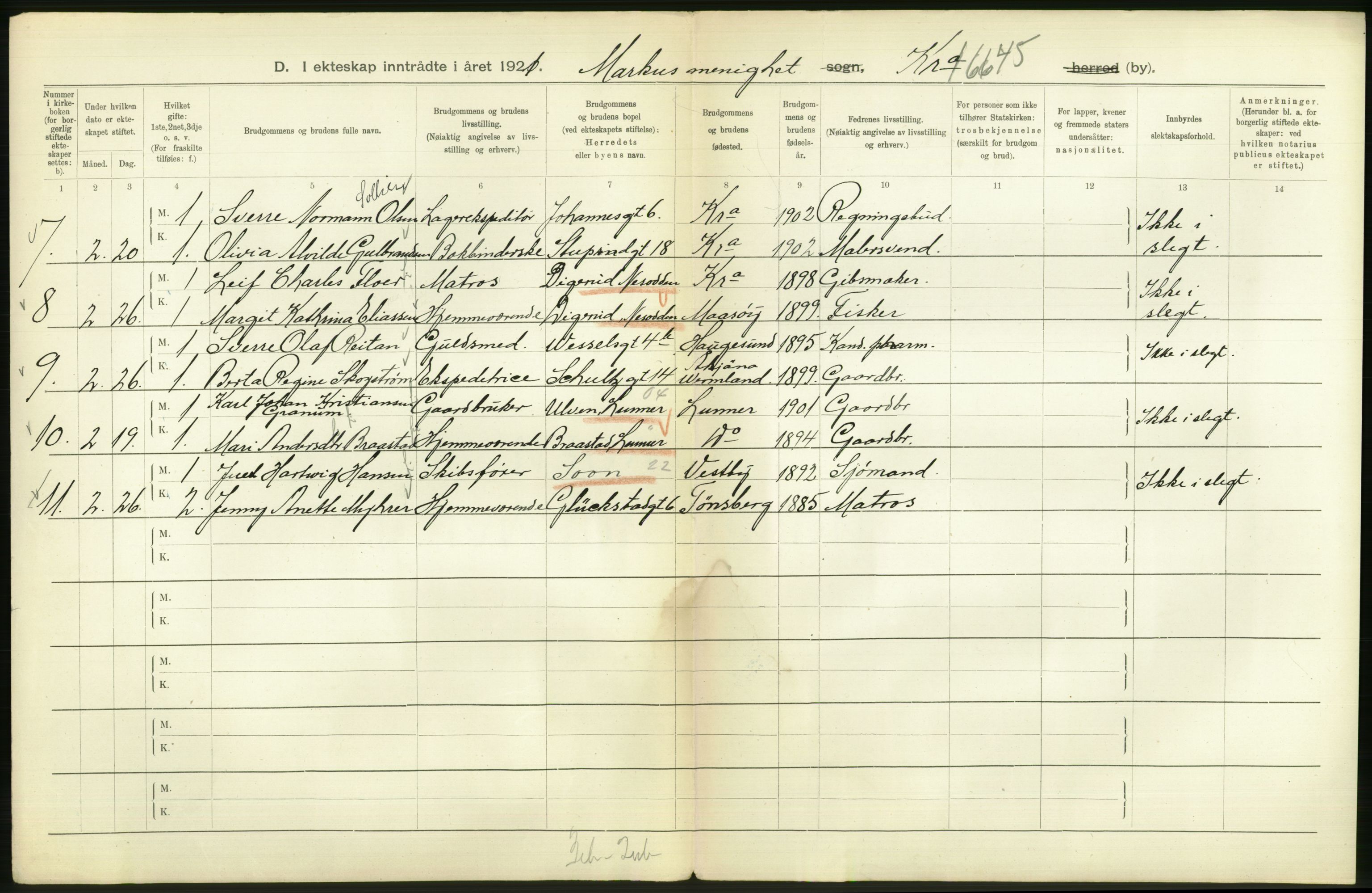 Statistisk sentralbyrå, Sosiodemografiske emner, Befolkning, AV/RA-S-2228/D/Df/Dfc/Dfca/L0011: Kristiania: Gifte, 1921, s. 348