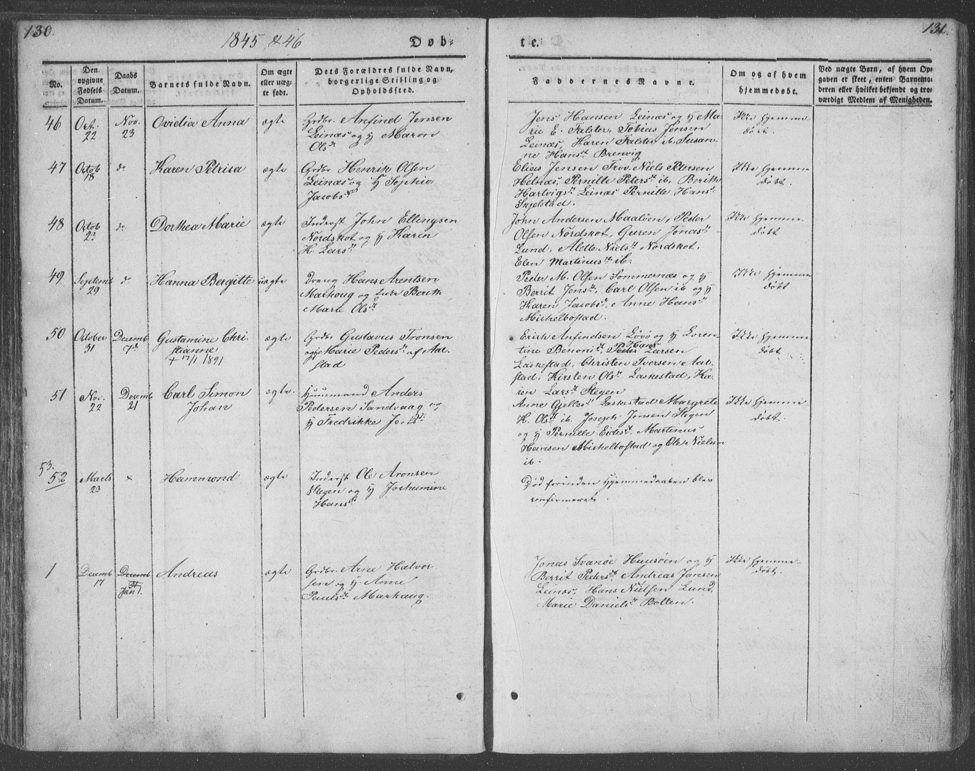 Ministerialprotokoller, klokkerbøker og fødselsregistre - Nordland, AV/SAT-A-1459/855/L0799: Ministerialbok nr. 855A07, 1834-1852, s. 130-131