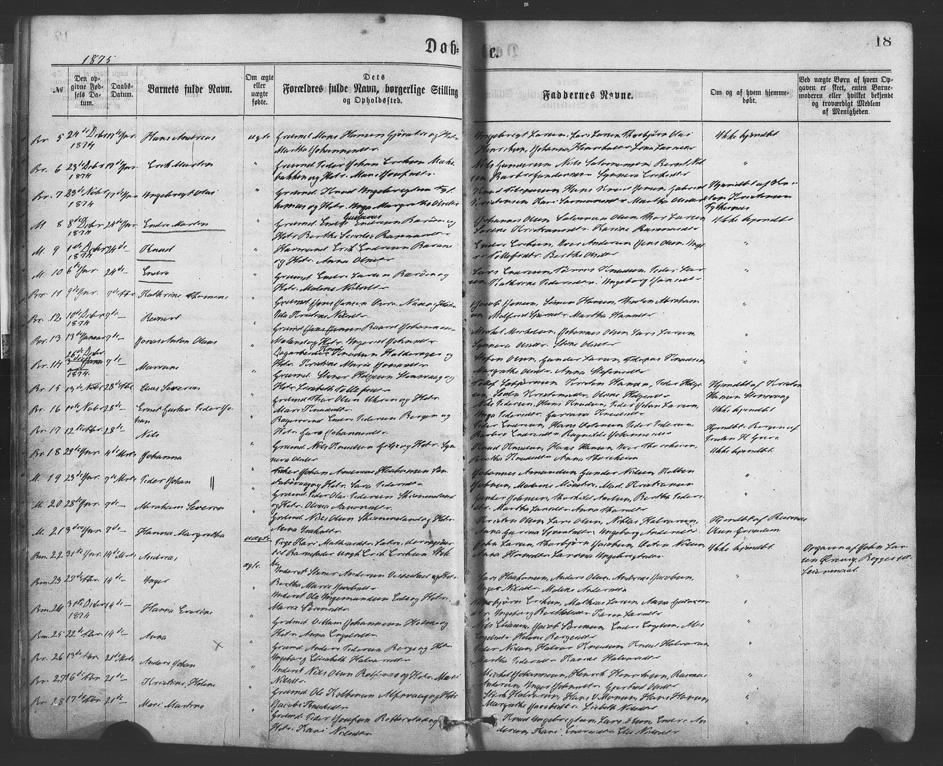 Finnås sokneprestembete, AV/SAB-A-99925/H/Ha/Haa/Haaa/L0009: Ministerialbok nr. A 9, 1873-1881, s. 18