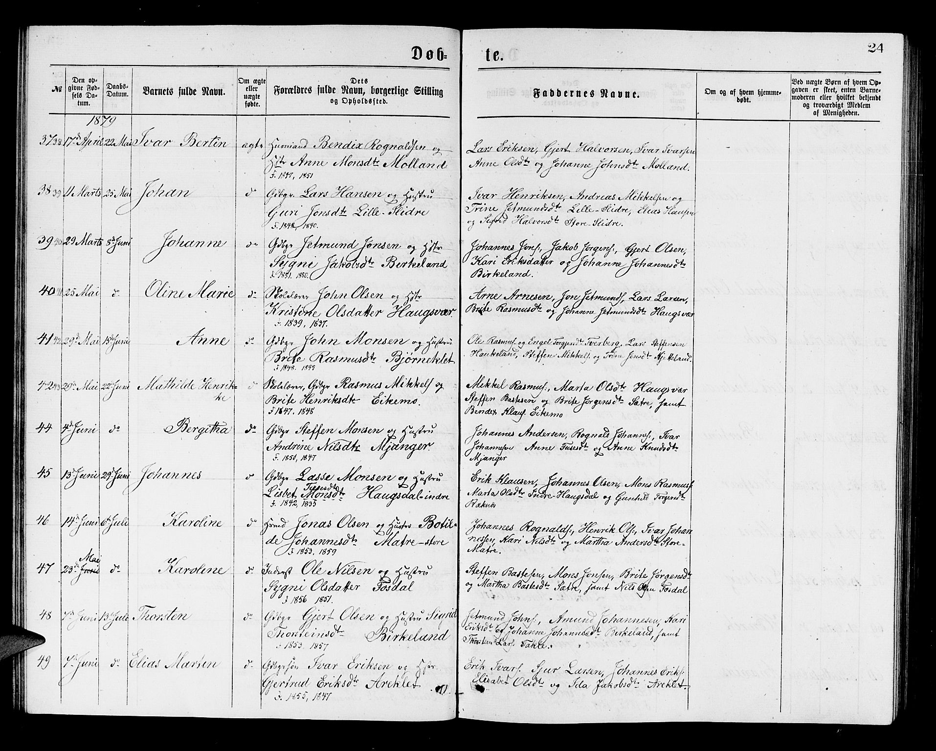 Masfjorden sokneprestembete, AV/SAB-A-77001: Klokkerbok nr. A 2, 1876-1891, s. 24
