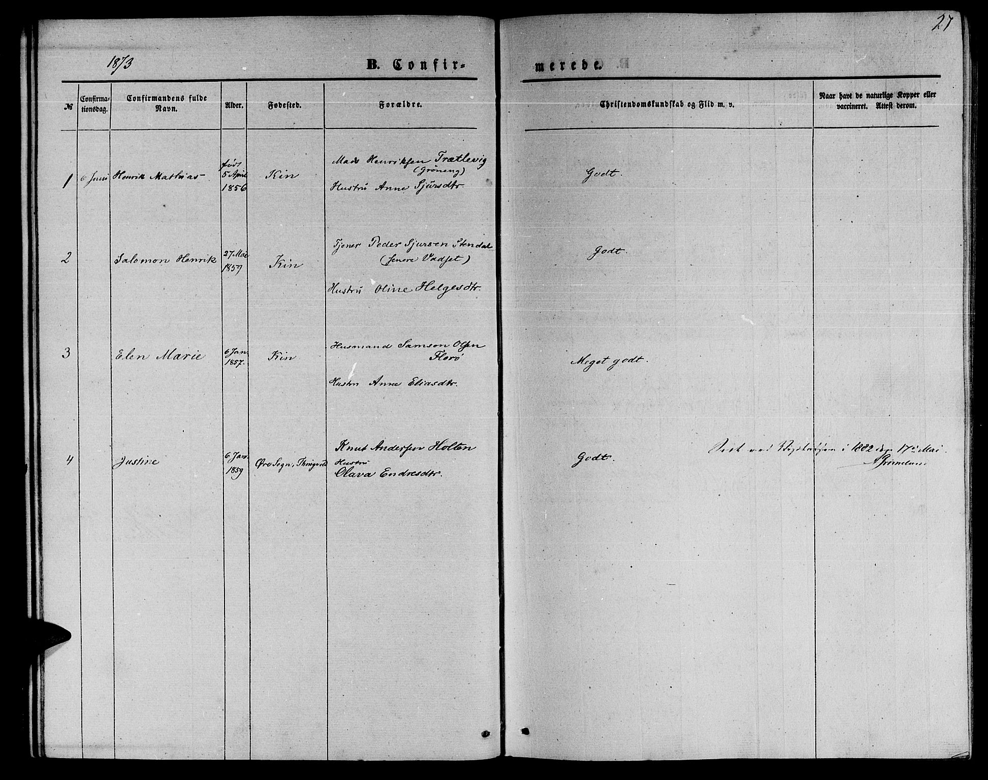 Ministerialprotokoller, klokkerbøker og fødselsregistre - Møre og Romsdal, SAT/A-1454/559/L0713: Ministerialbok nr. 559A01, 1861-1886, s. 27