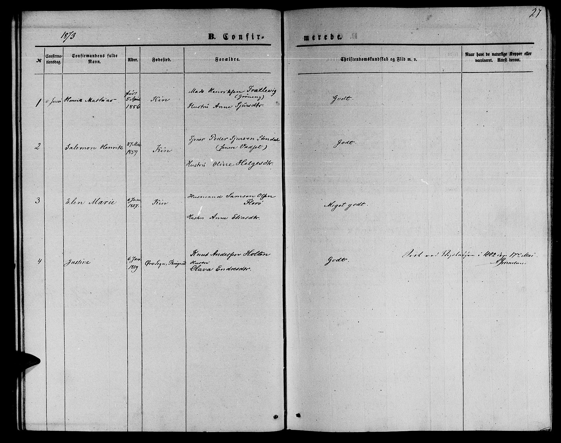 Ministerialprotokoller, klokkerbøker og fødselsregistre - Møre og Romsdal, AV/SAT-A-1454/559/L0713: Ministerialbok nr. 559A01, 1861-1886, s. 27