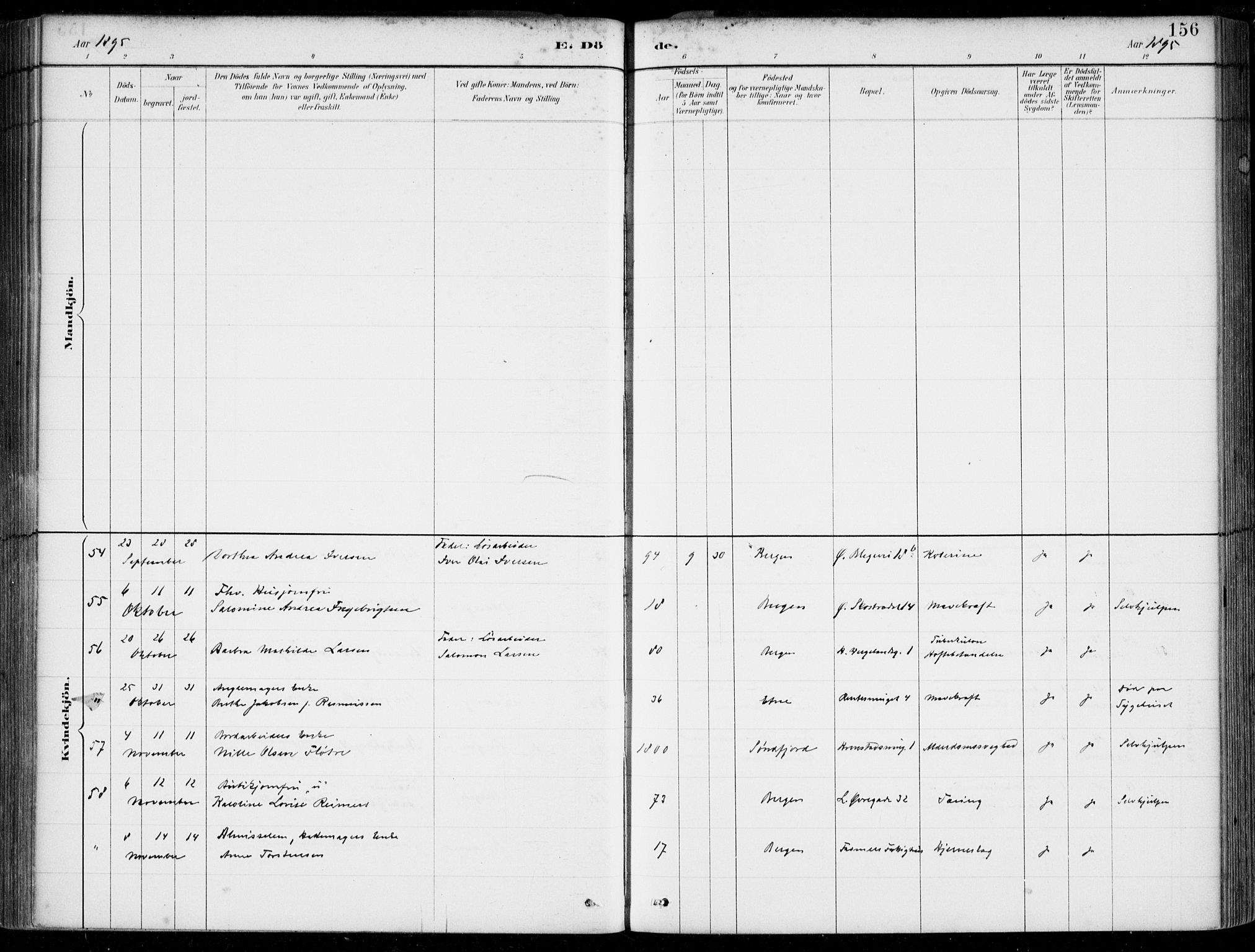 Korskirken sokneprestembete, SAB/A-76101/H/Hab: Klokkerbok nr. E 4, 1884-1910, s. 156