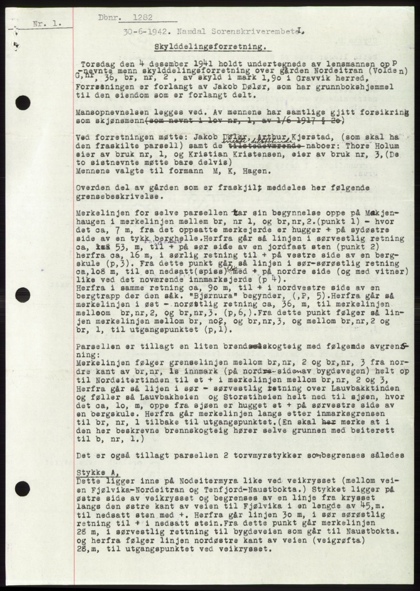 Namdal sorenskriveri, SAT/A-4133/1/2/2C: Pantebok nr. -, 1941-1942, Dagboknr: 1282/1942