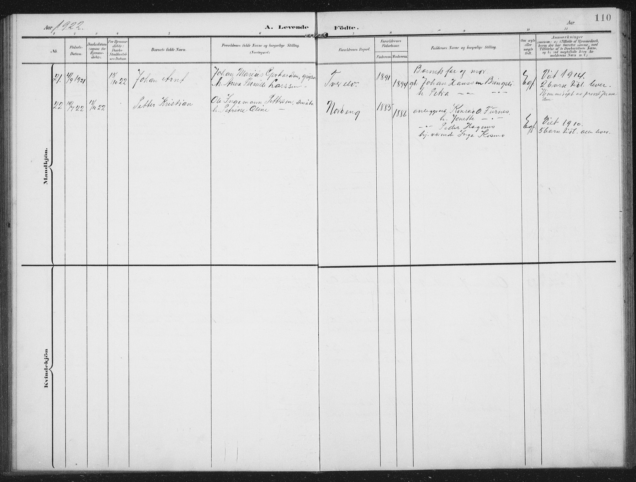 Ministerialprotokoller, klokkerbøker og fødselsregistre - Nordland, AV/SAT-A-1459/851/L0726: Klokkerbok nr. 851C01, 1902-1924, s. 110