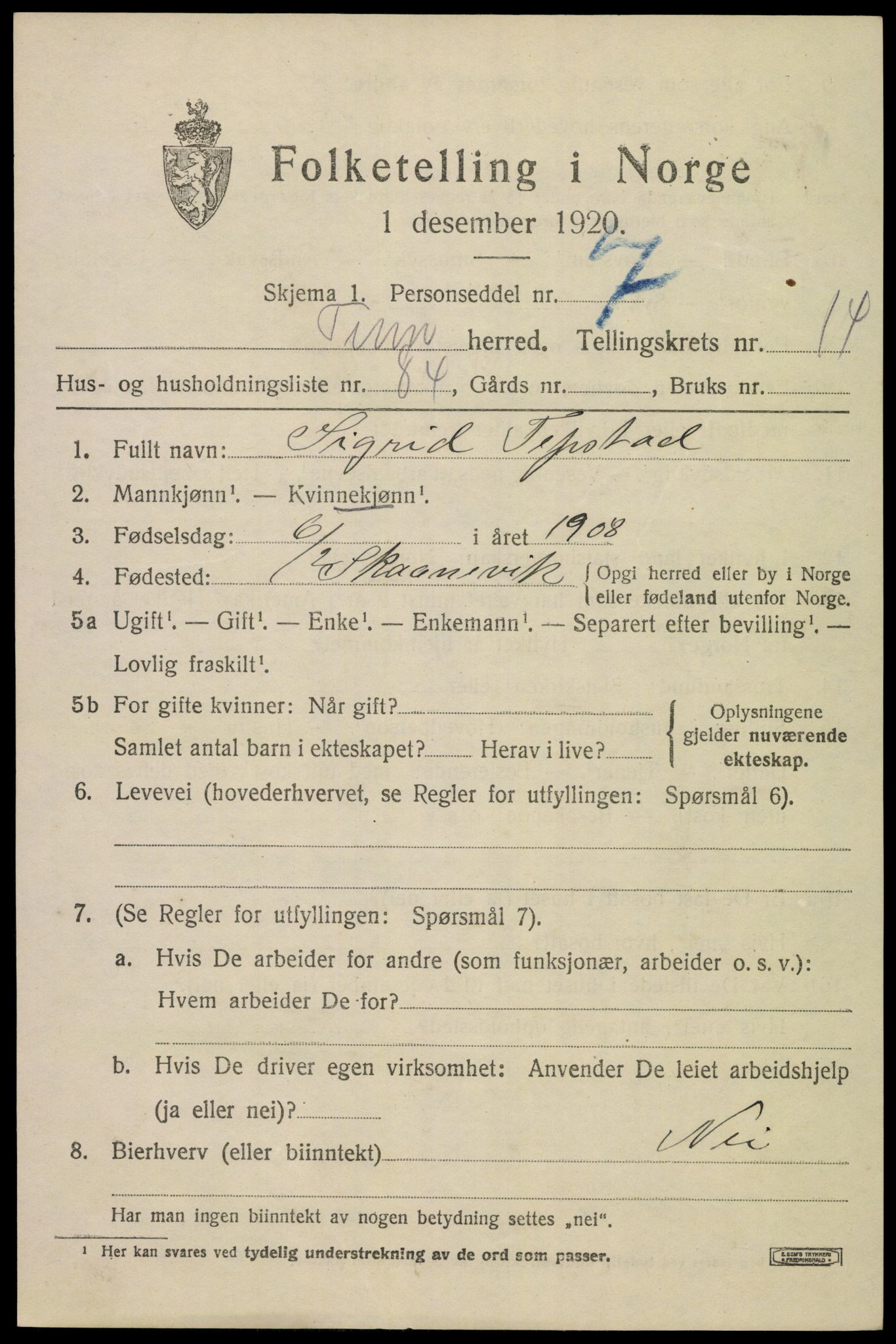 SAKO, Folketelling 1920 for 0826 Tinn herred, 1920, s. 11256