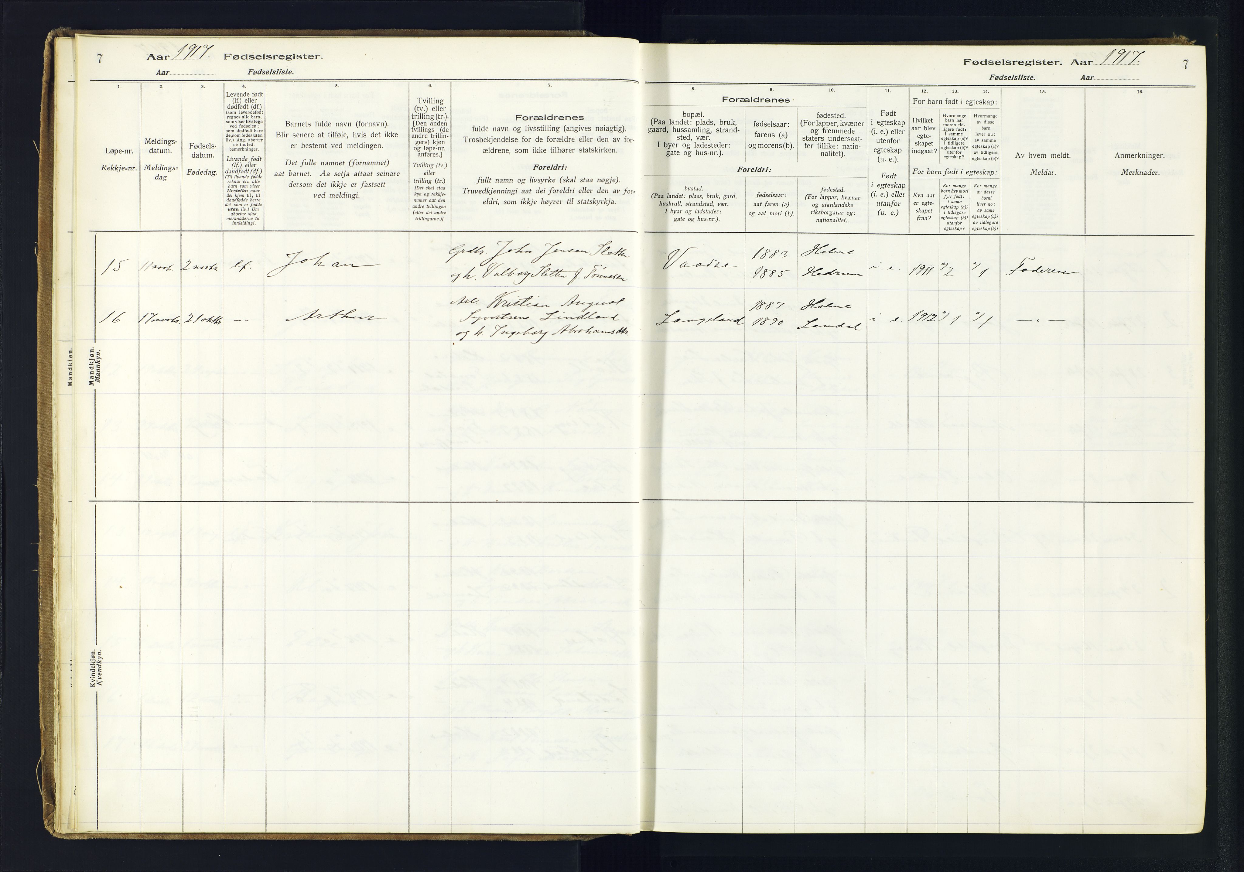 Holum sokneprestkontor, AV/SAK-1111-0022/J/Ja/L0003: Fødselsregister nr. II.6.12, 1916-1982, s. 7