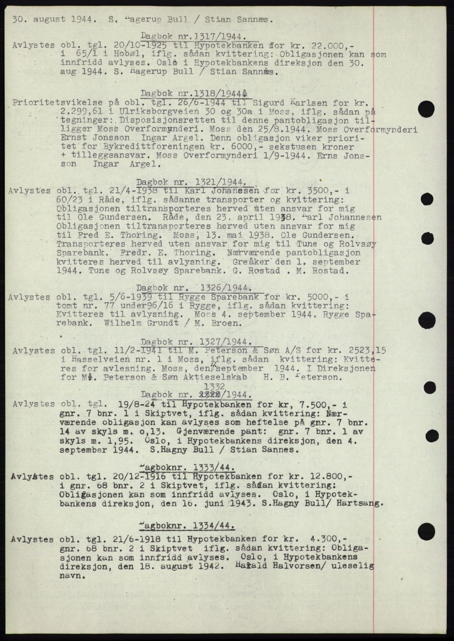 Moss sorenskriveri, SAO/A-10168: Pantebok nr. C10, 1938-1950, Dagboknr: 1317/1944