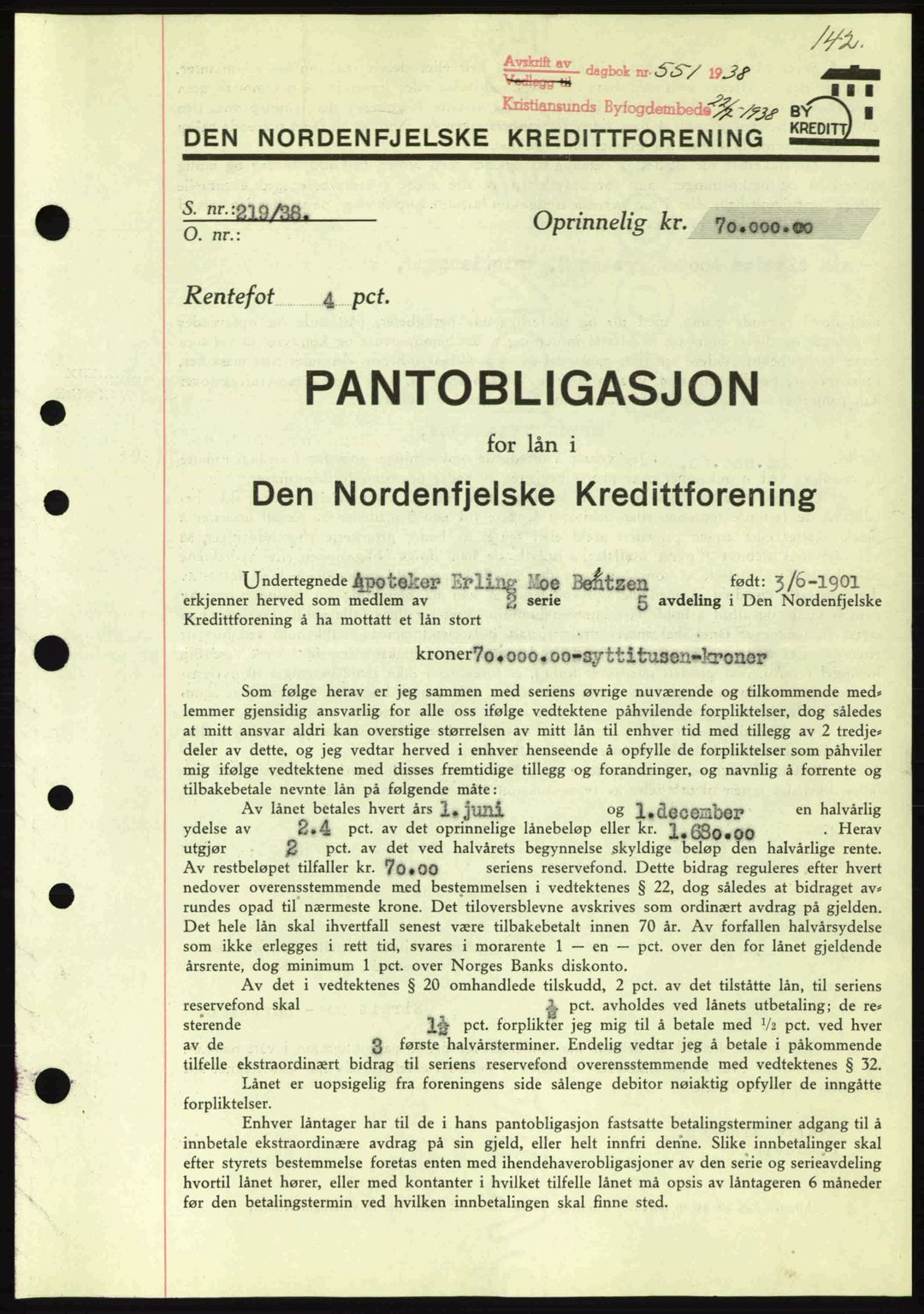 Kristiansund byfogd, AV/SAT-A-4587/A/27: Pantebok nr. 31, 1938-1939, Dagboknr: 551/1938