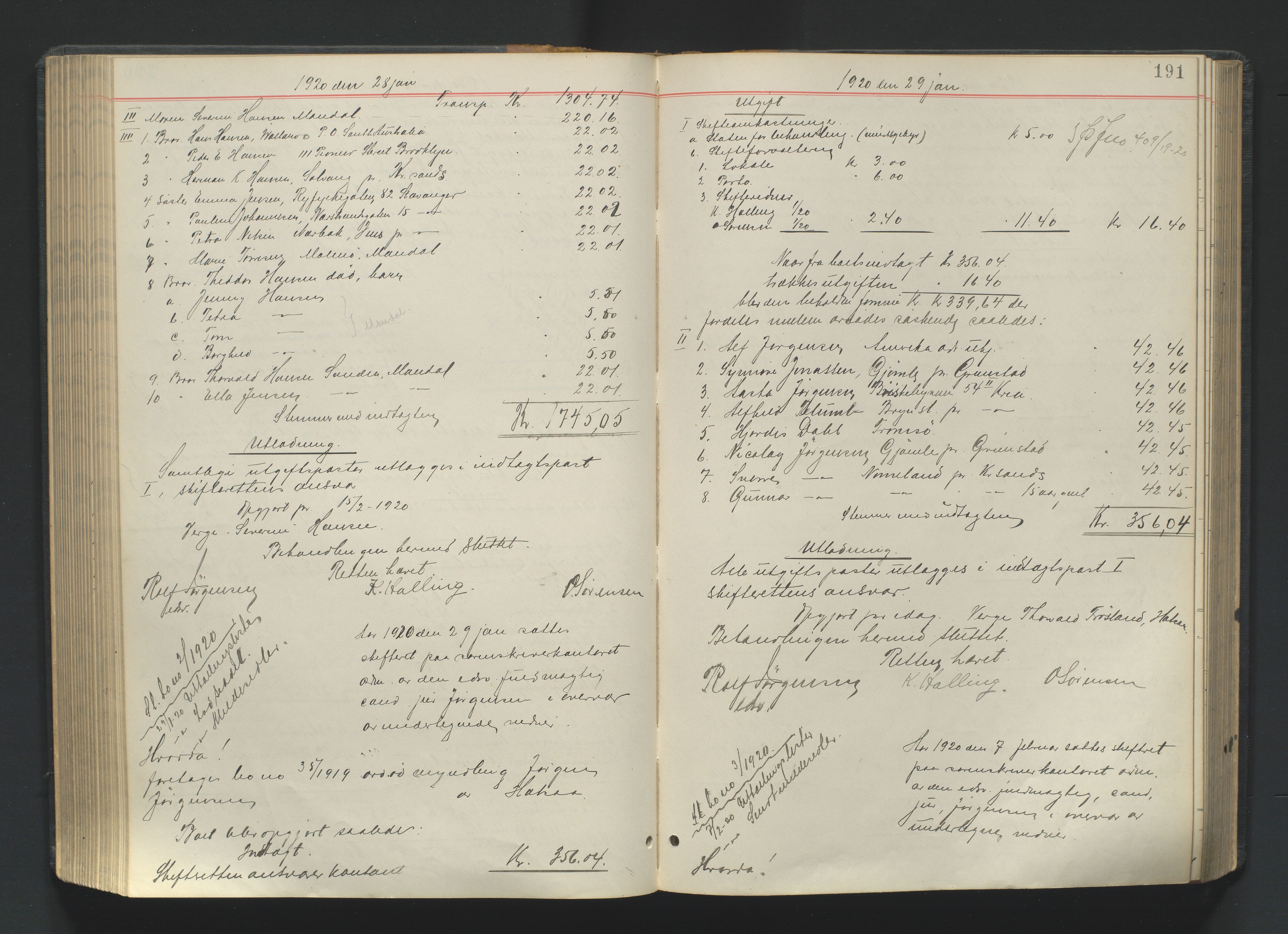 Mandal sorenskriveri, AV/SAK-1221-0005/001/H/Hc/L0099: Skifteutlodningsprotokoll nr 8, 1917-1923, s. 191