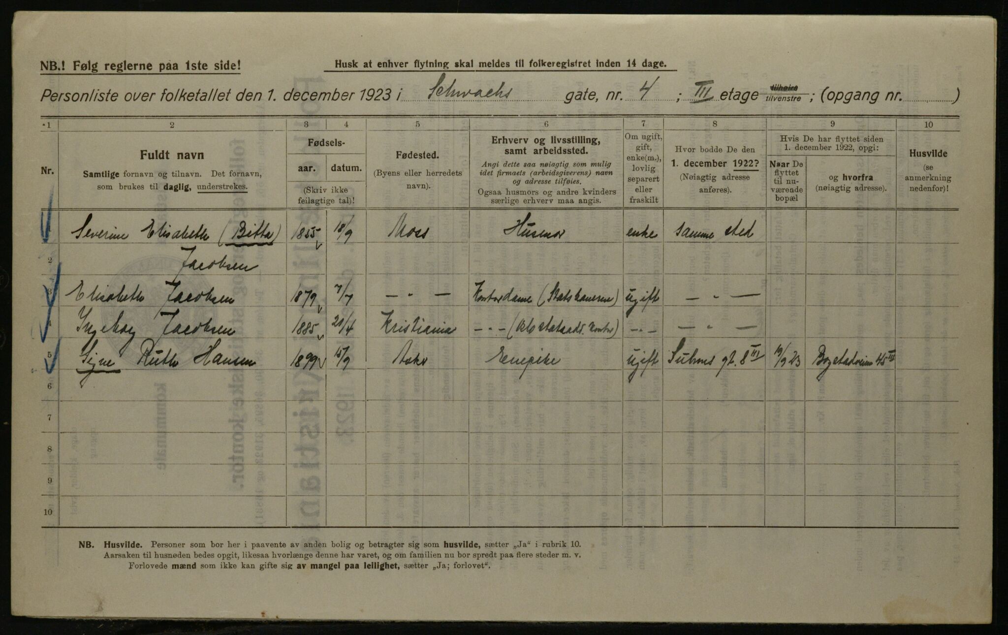 OBA, Kommunal folketelling 1.12.1923 for Kristiania, 1923, s. 100745