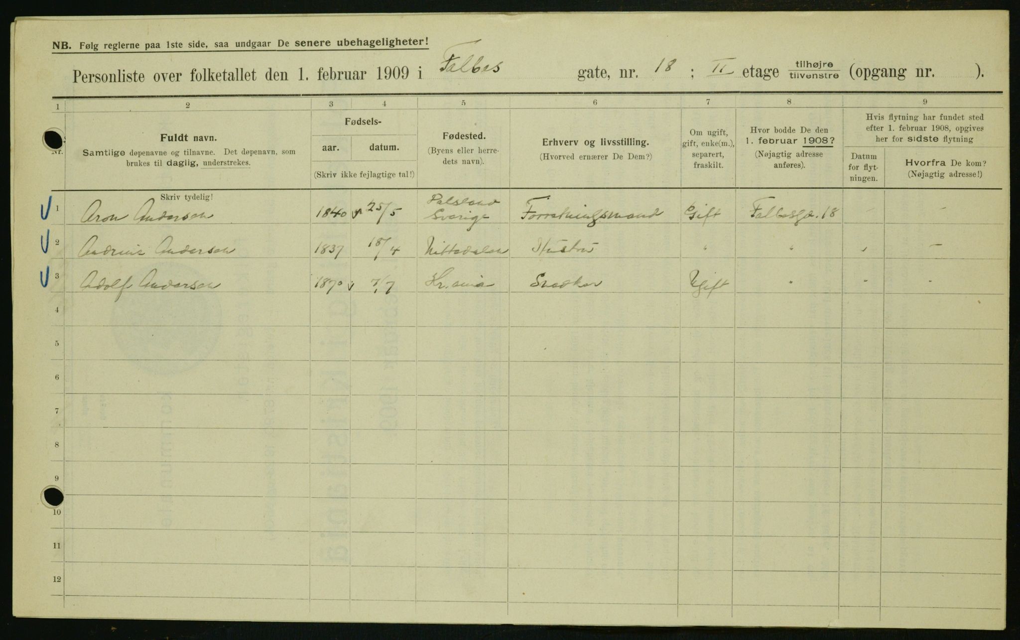 OBA, Kommunal folketelling 1.2.1909 for Kristiania kjøpstad, 1909, s. 20959