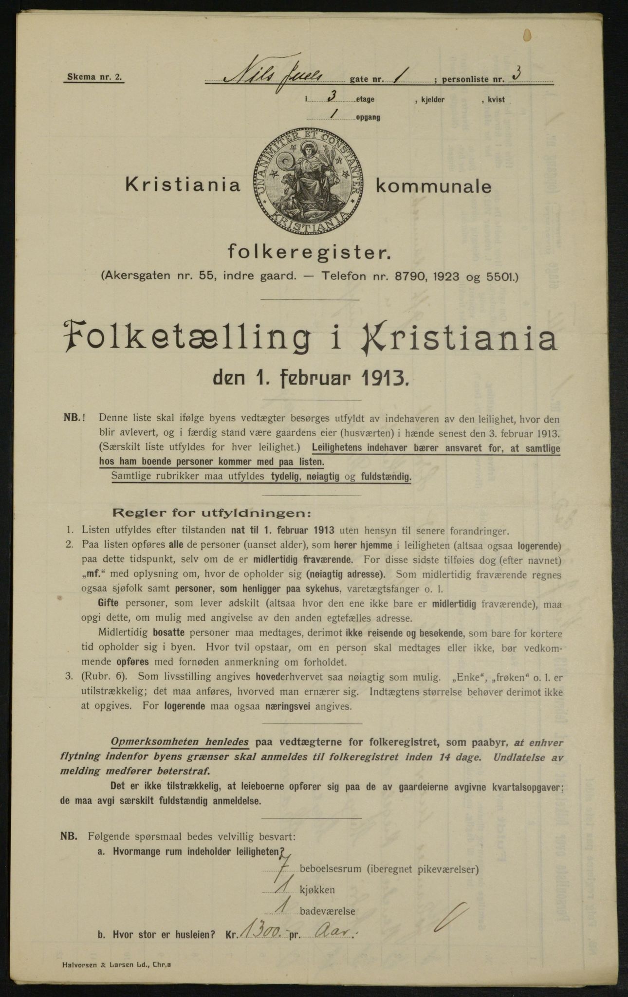 OBA, Kommunal folketelling 1.2.1913 for Kristiania, 1913, s. 70099