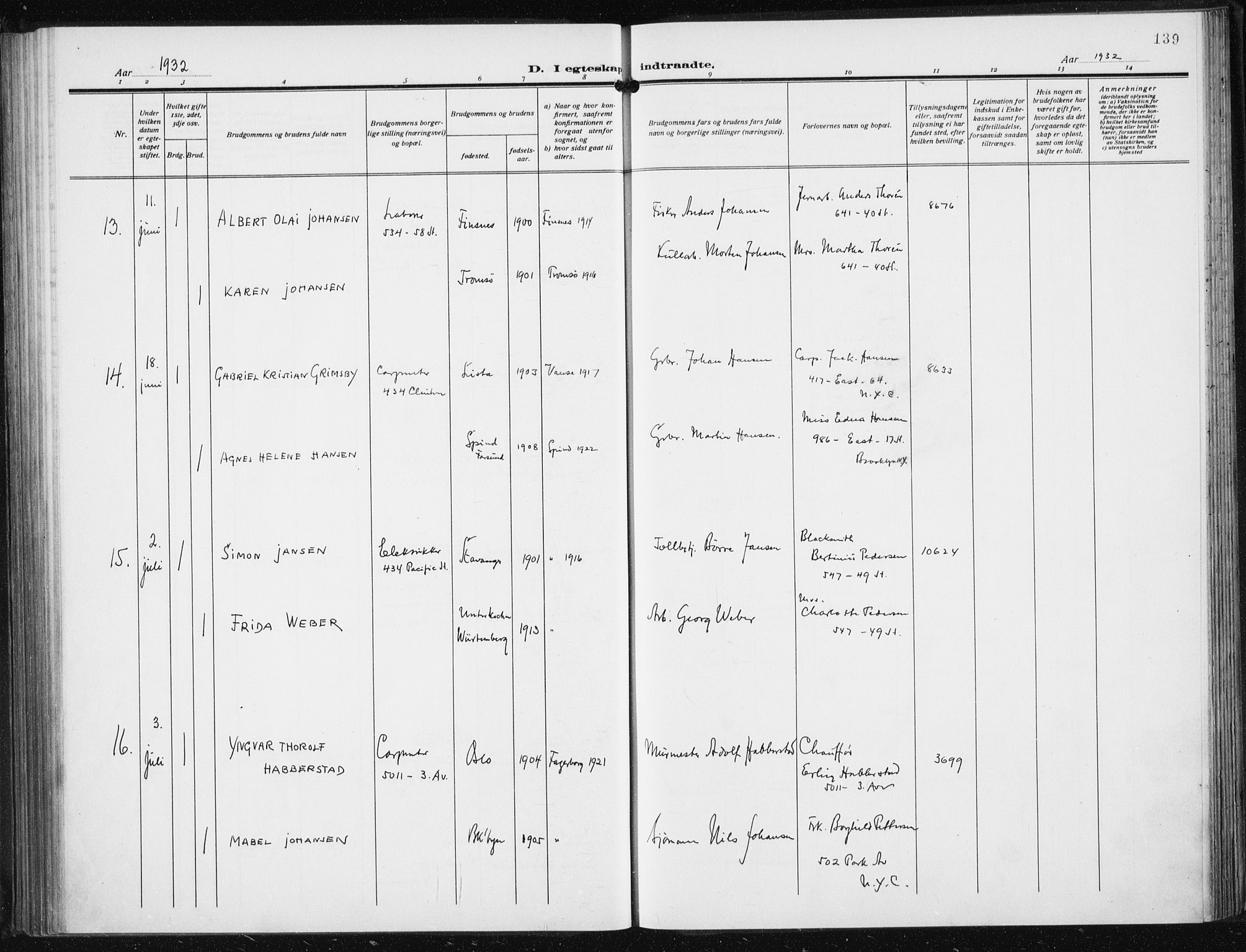 Den norske sjømannsmisjon i utlandet/New York, AV/SAB-SAB/PA-0110/H/Ha/L0008: Ministerialbok nr. A 8, 1923-1935, s. 139