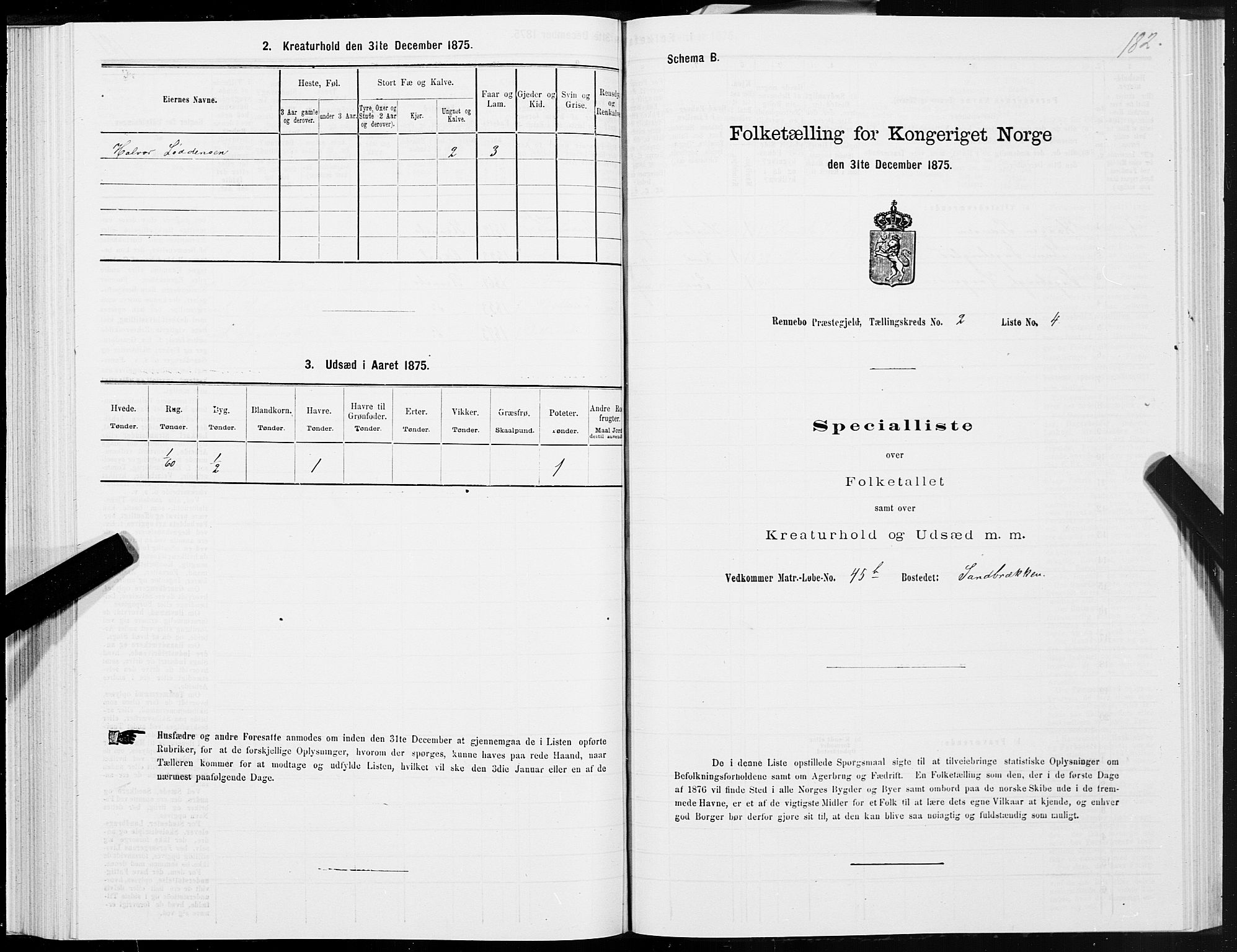 SAT, Folketelling 1875 for 1635P Rennebu prestegjeld, 1875, s. 1182