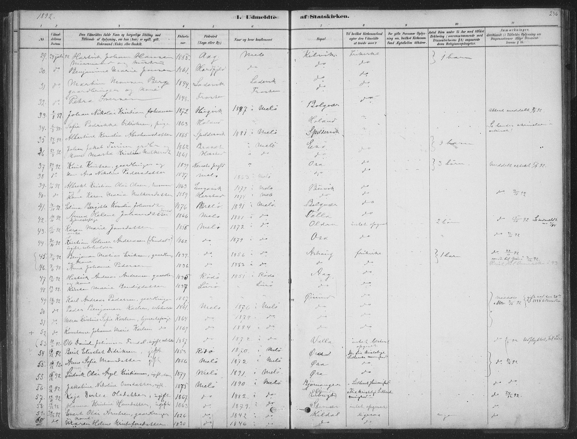 Ministerialprotokoller, klokkerbøker og fødselsregistre - Nordland, AV/SAT-A-1459/843/L0627: Ministerialbok nr. 843A02, 1878-1908, s. 236