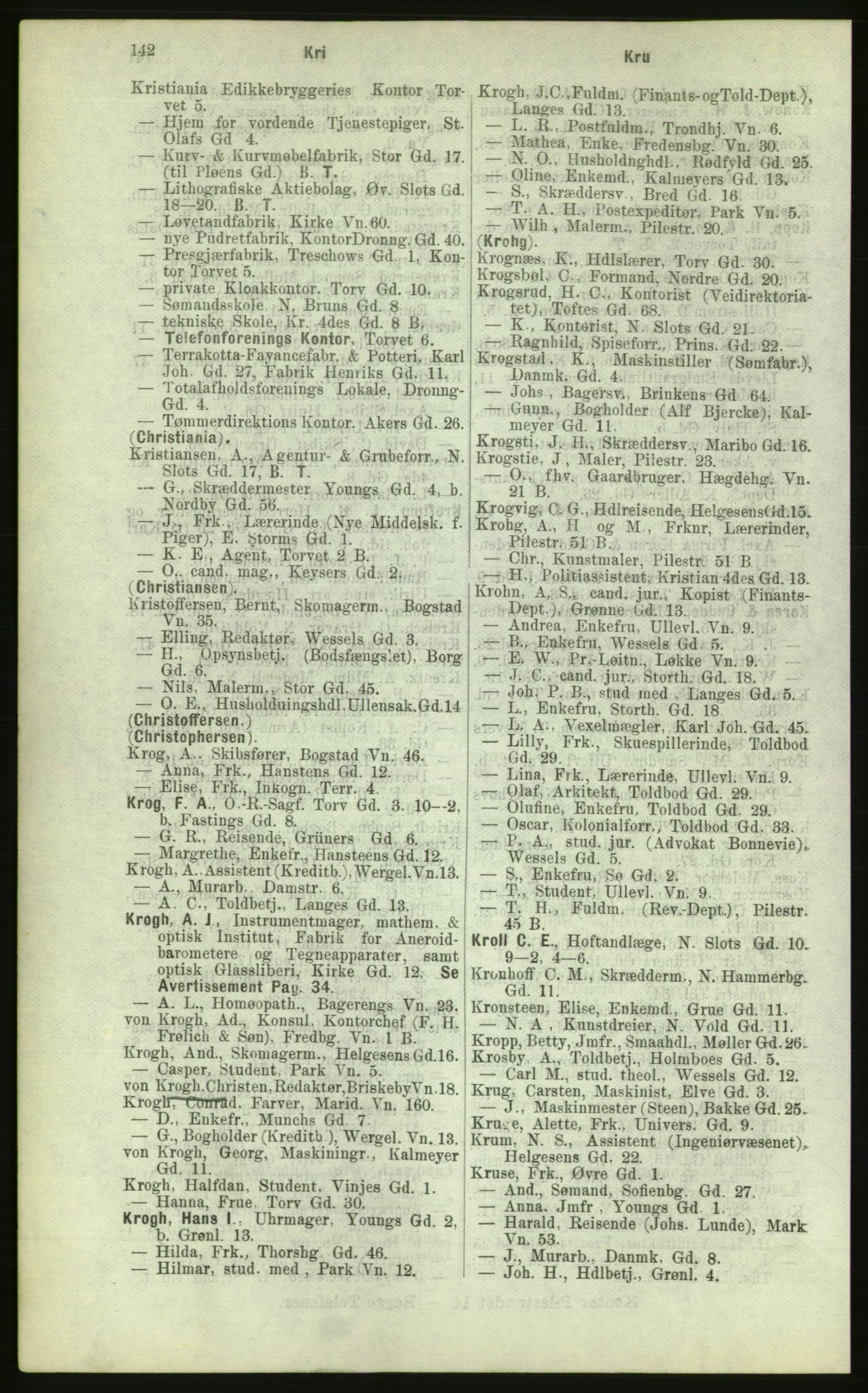 Kristiania/Oslo adressebok, PUBL/-, 1884, s. 142