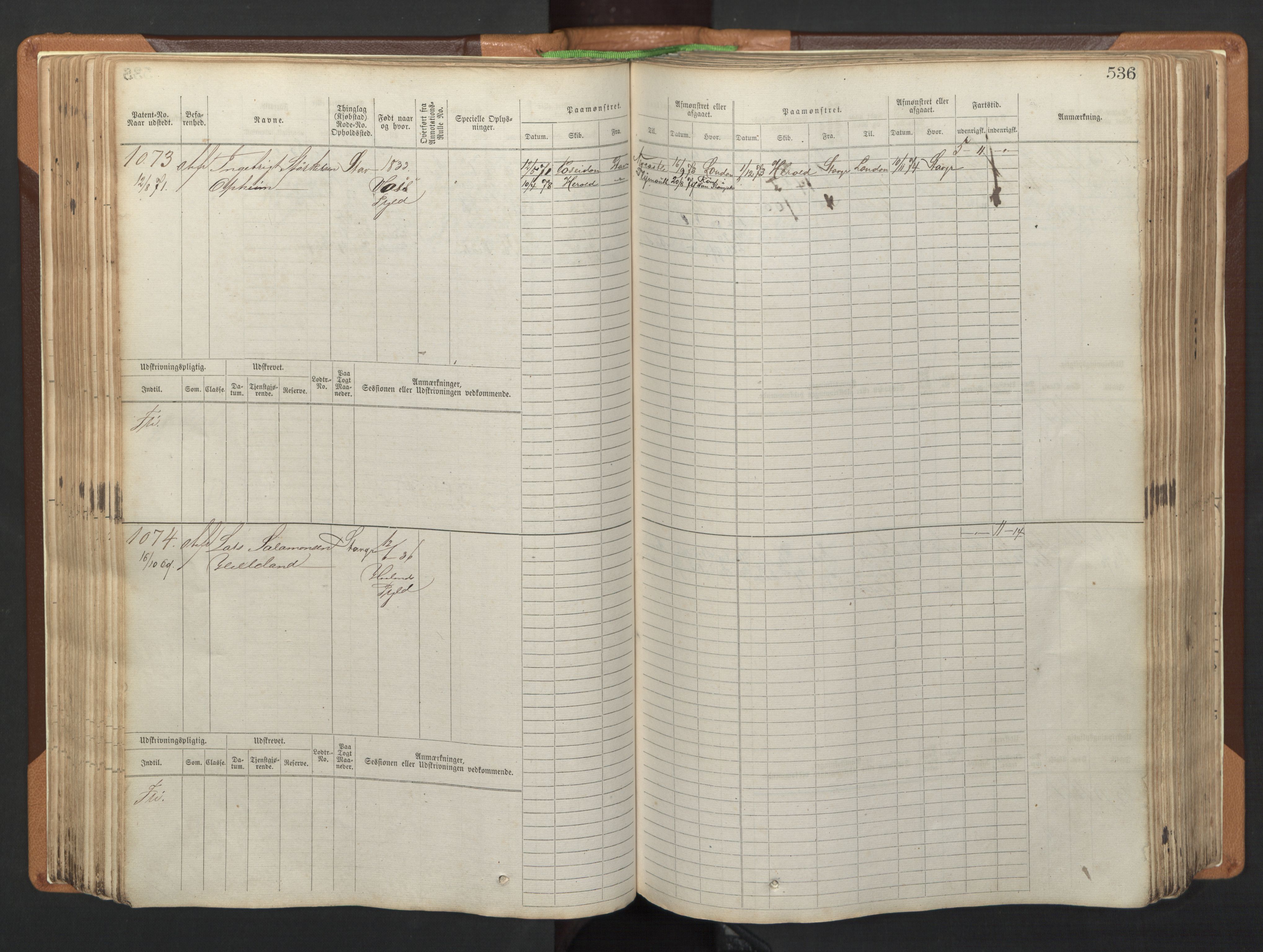 Stavanger sjømannskontor, SAST/A-102006/F/Fb/Fbb/L0005: Sjøfartshovedrulle, patentnr. 793-1606 (del 2), 1869-1880, s. 146