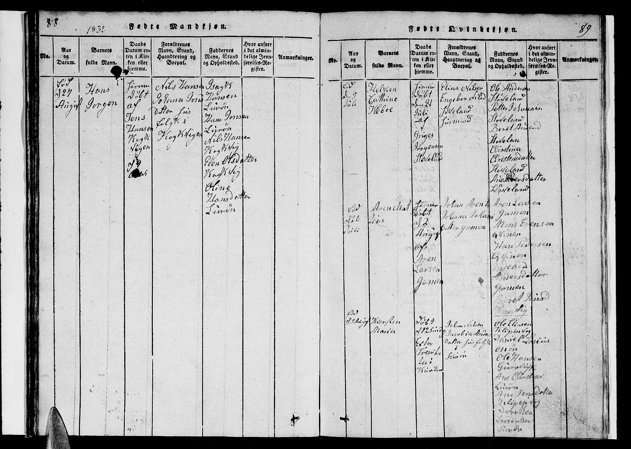 Ministerialprotokoller, klokkerbøker og fødselsregistre - Nordland, AV/SAT-A-1459/839/L0571: Klokkerbok nr. 839C01, 1820-1840, s. 88-89