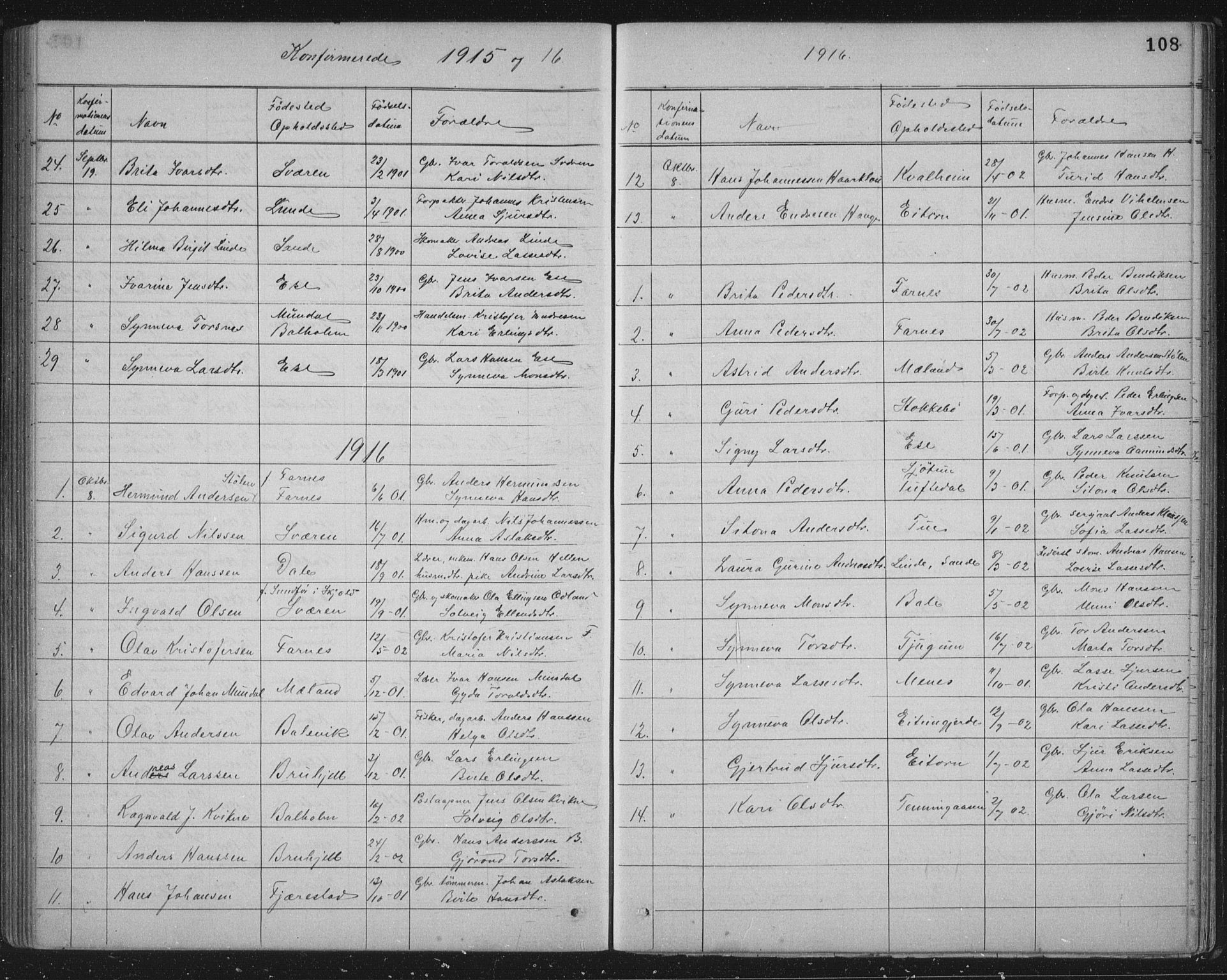 Balestrand sokneprestembete, AV/SAB-A-79601/H/Hab/Haba/L0002: Klokkerbok nr. A 2, 1880-1919, s. 108