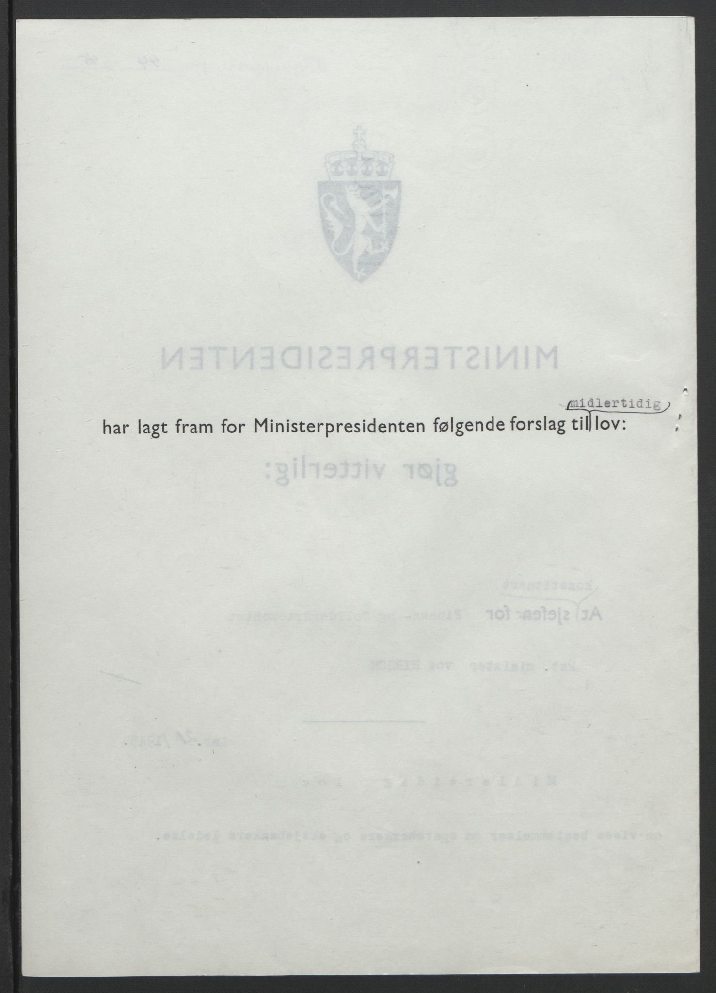NS-administrasjonen 1940-1945 (Statsrådsekretariatet, de kommisariske statsråder mm), RA/S-4279/D/Db/L0101/0001: -- / Lover og vedtak, 1945, s. 86