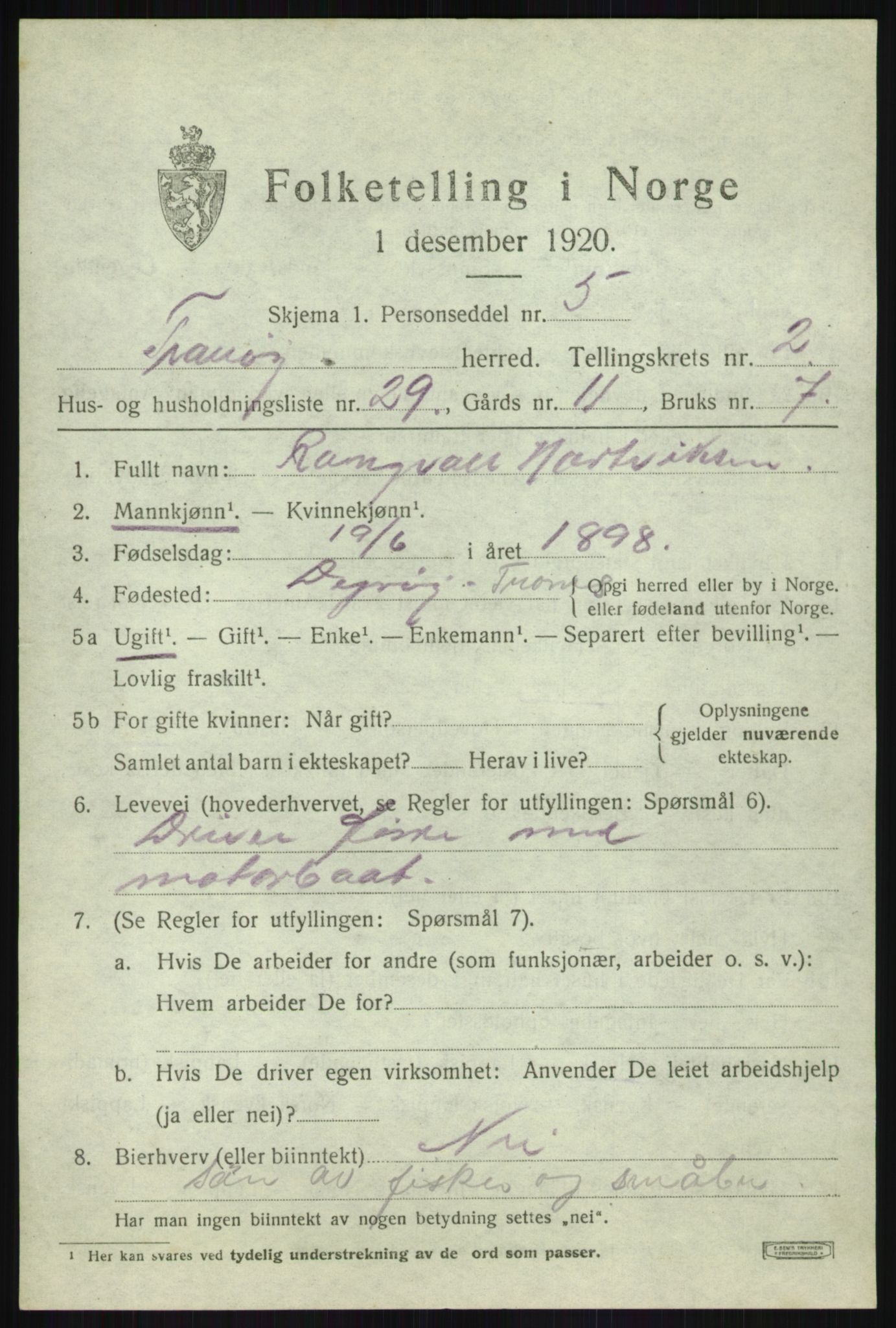 SATØ, Folketelling 1920 for 1927 Tranøy herred, 1920, s. 1563