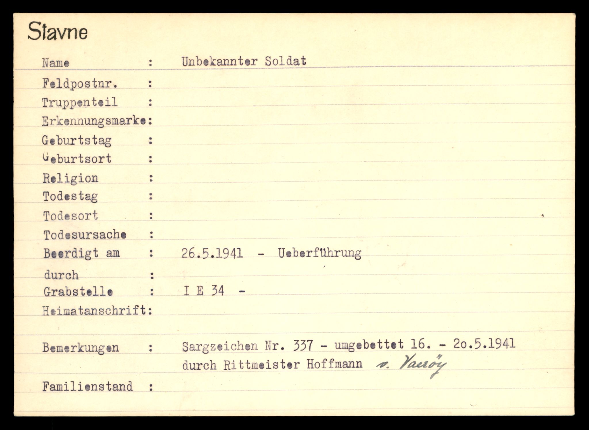 Distriktskontoret for krigsgraver, AV/SAT-A-5030/E/L0003: Kasett/kartotek over tysk Krigskirkegård Stavne, 1945, s. 1627