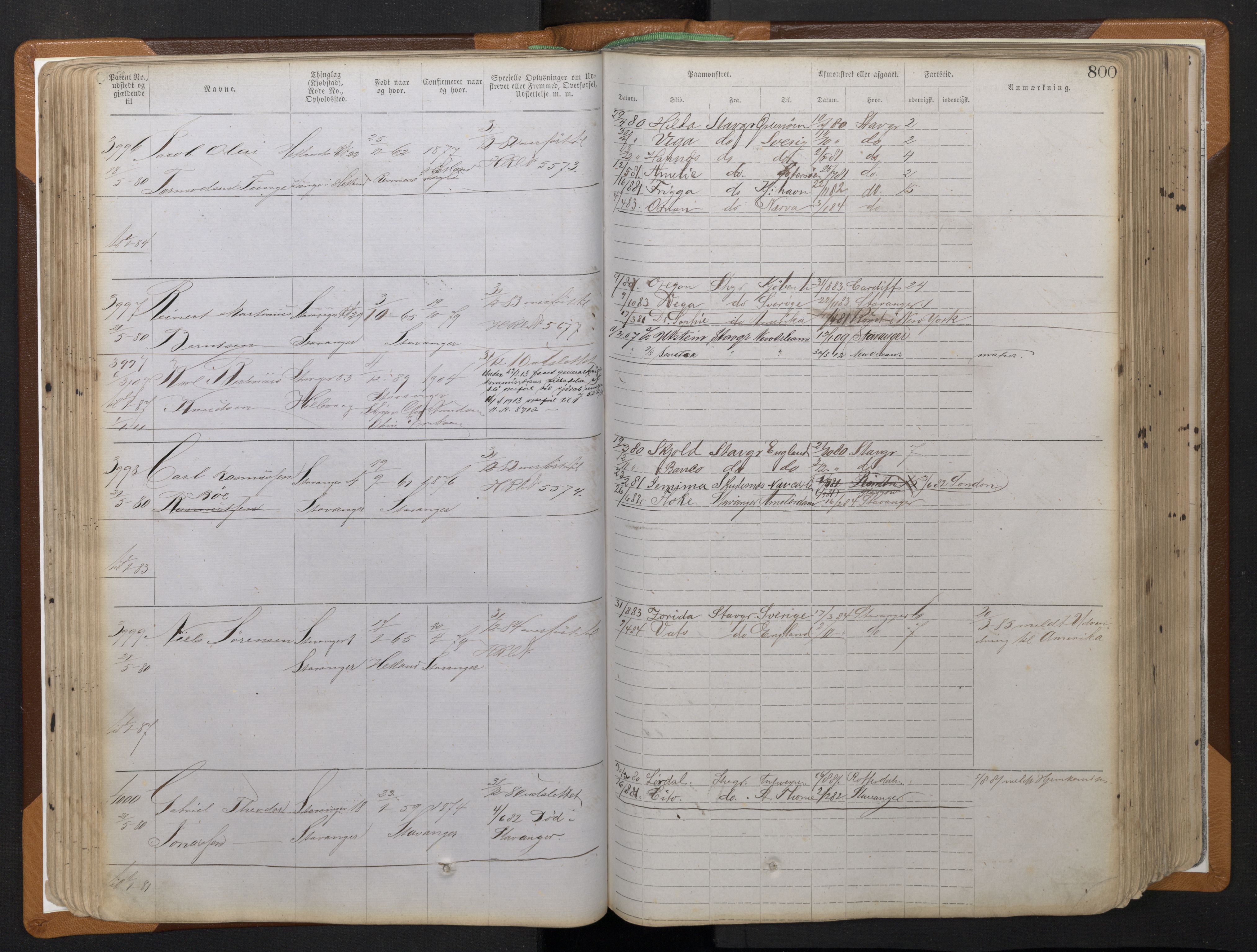 Stavanger sjømannskontor, AV/SAST-A-102006/F/Ff/L0010: Annotasjonsrulle, patentnr. 3605-5225 (dublett), 1878-1900, s. 82