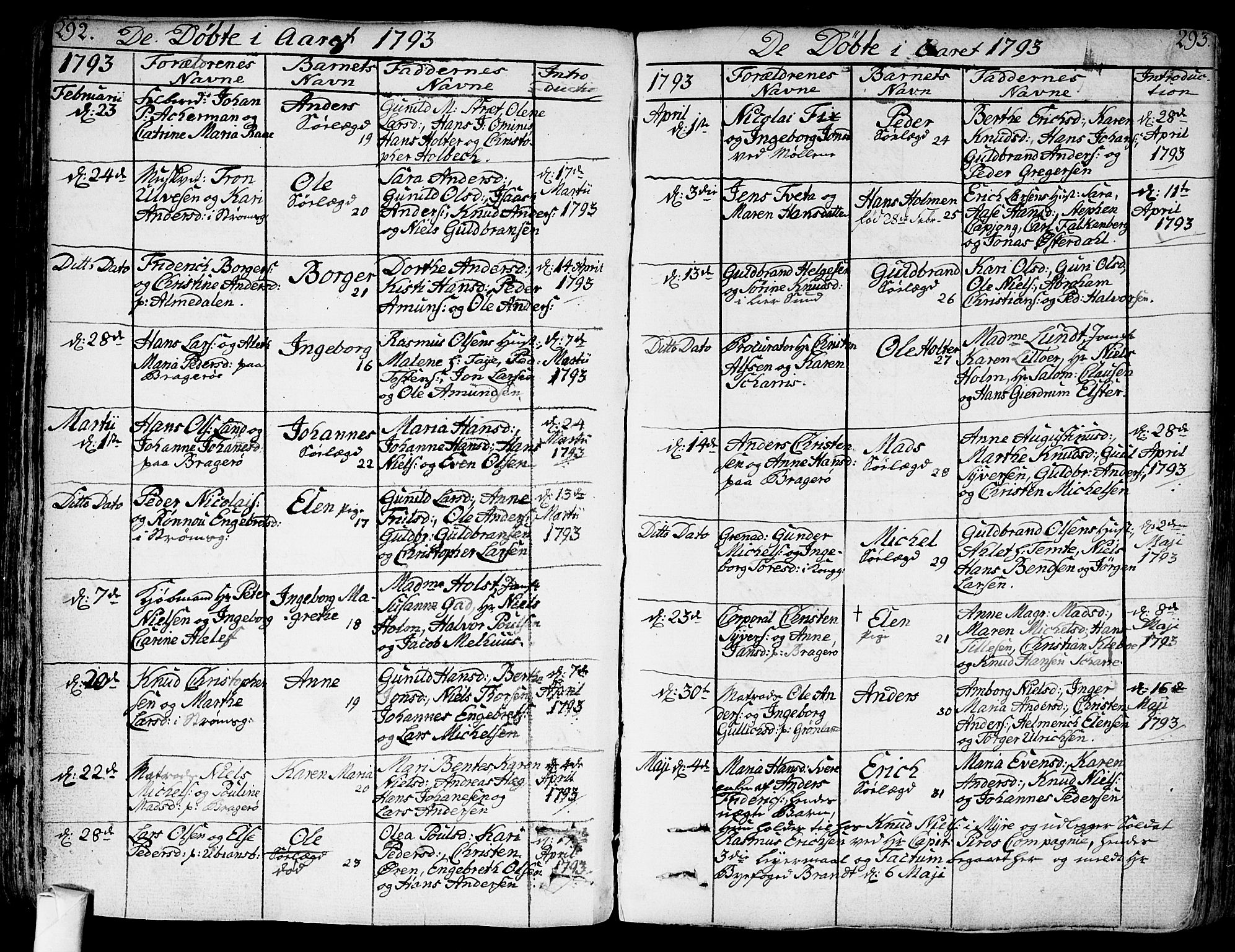 Bragernes kirkebøker, AV/SAKO-A-6/F/Fa/L0006a: Ministerialbok nr. I 6, 1782-1814, s. 292-293