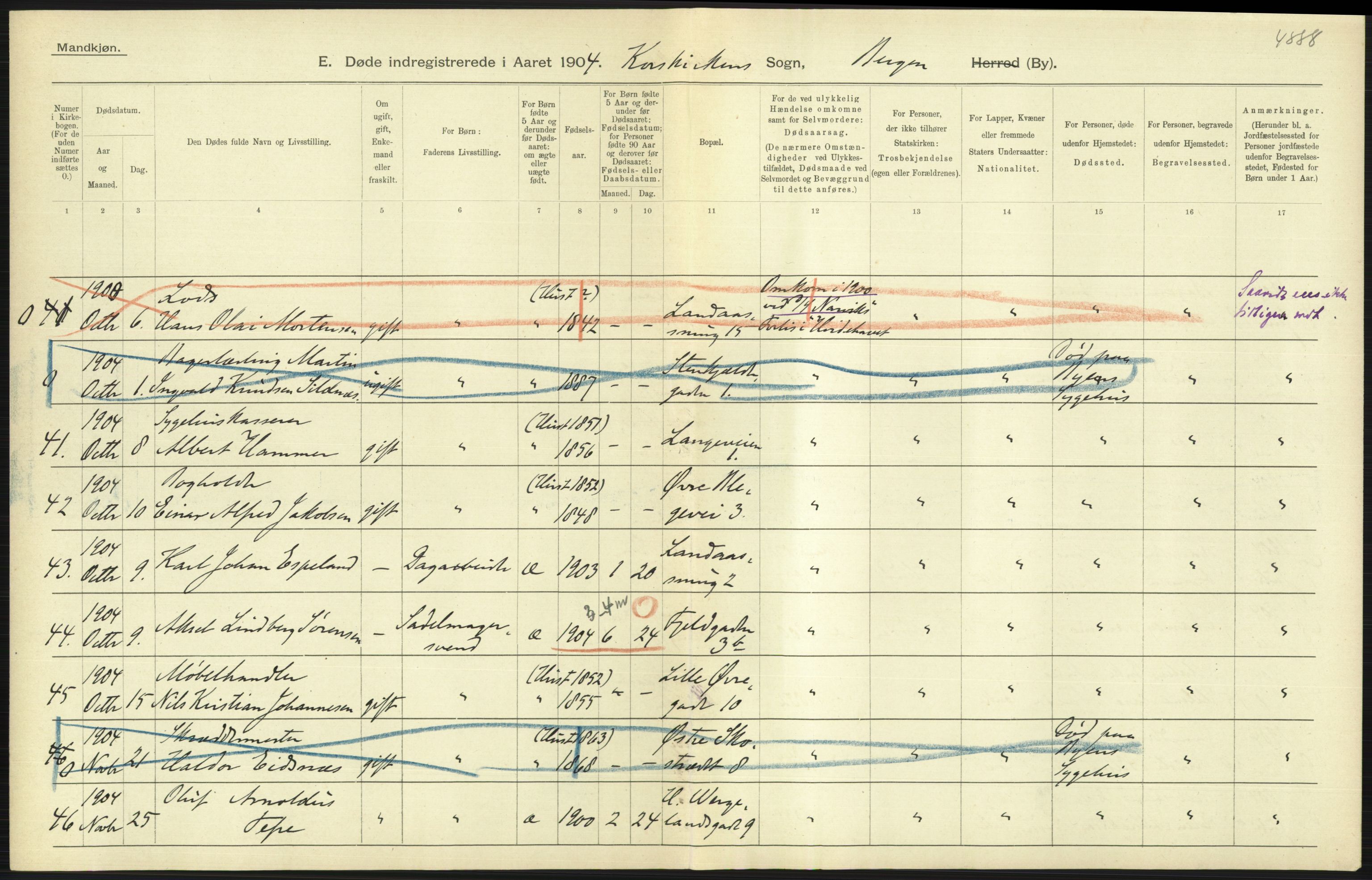 Statistisk sentralbyrå, Sosiodemografiske emner, Befolkning, AV/RA-S-2228/D/Df/Dfa/Dfab/L0014: Bergen: Fødte, gifte, døde, 1904, s. 363