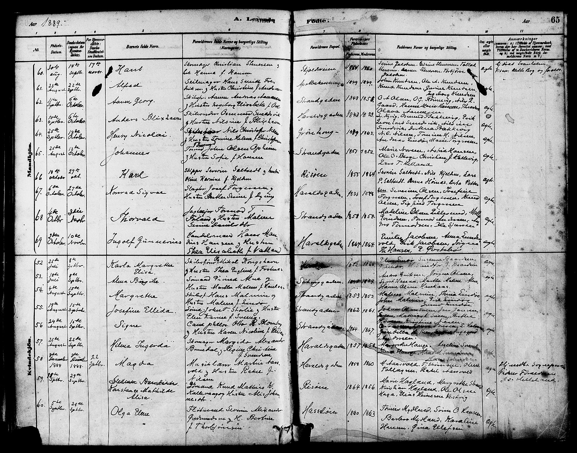 Haugesund sokneprestkontor, AV/SAST-A -101863/H/Ha/Haa/L0003: Ministerialbok nr. A 3, 1885-1890, s. 65
