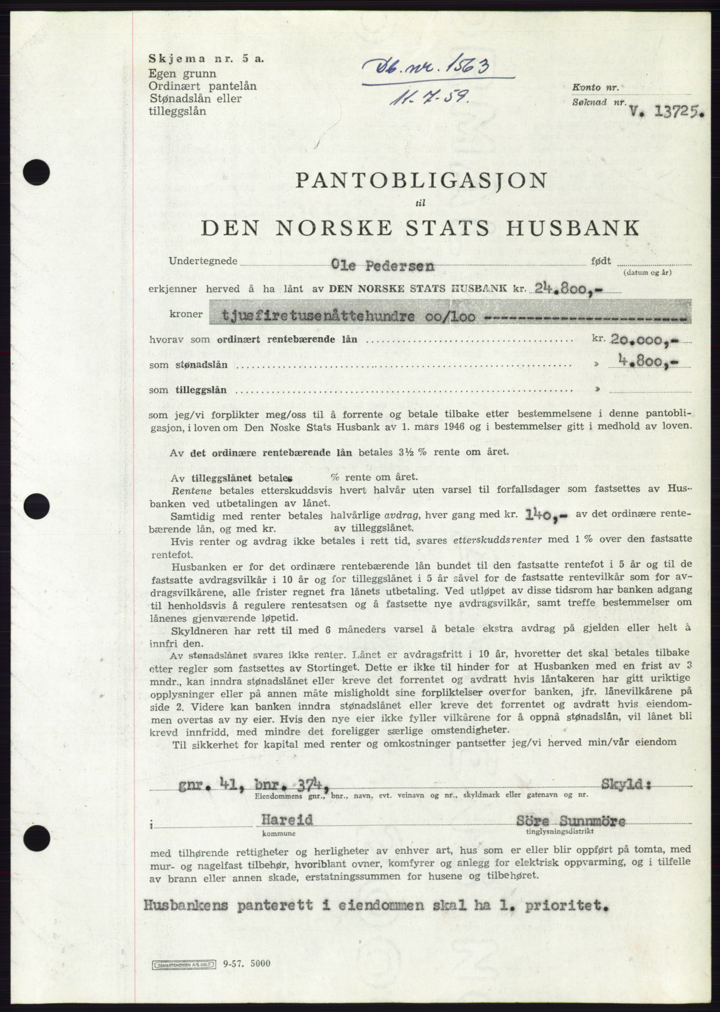 Søre Sunnmøre sorenskriveri, SAT/A-4122/1/2/2C/L0133: Pantebok nr. 21B, 1959-1959, Dagboknr: 1563/1959
