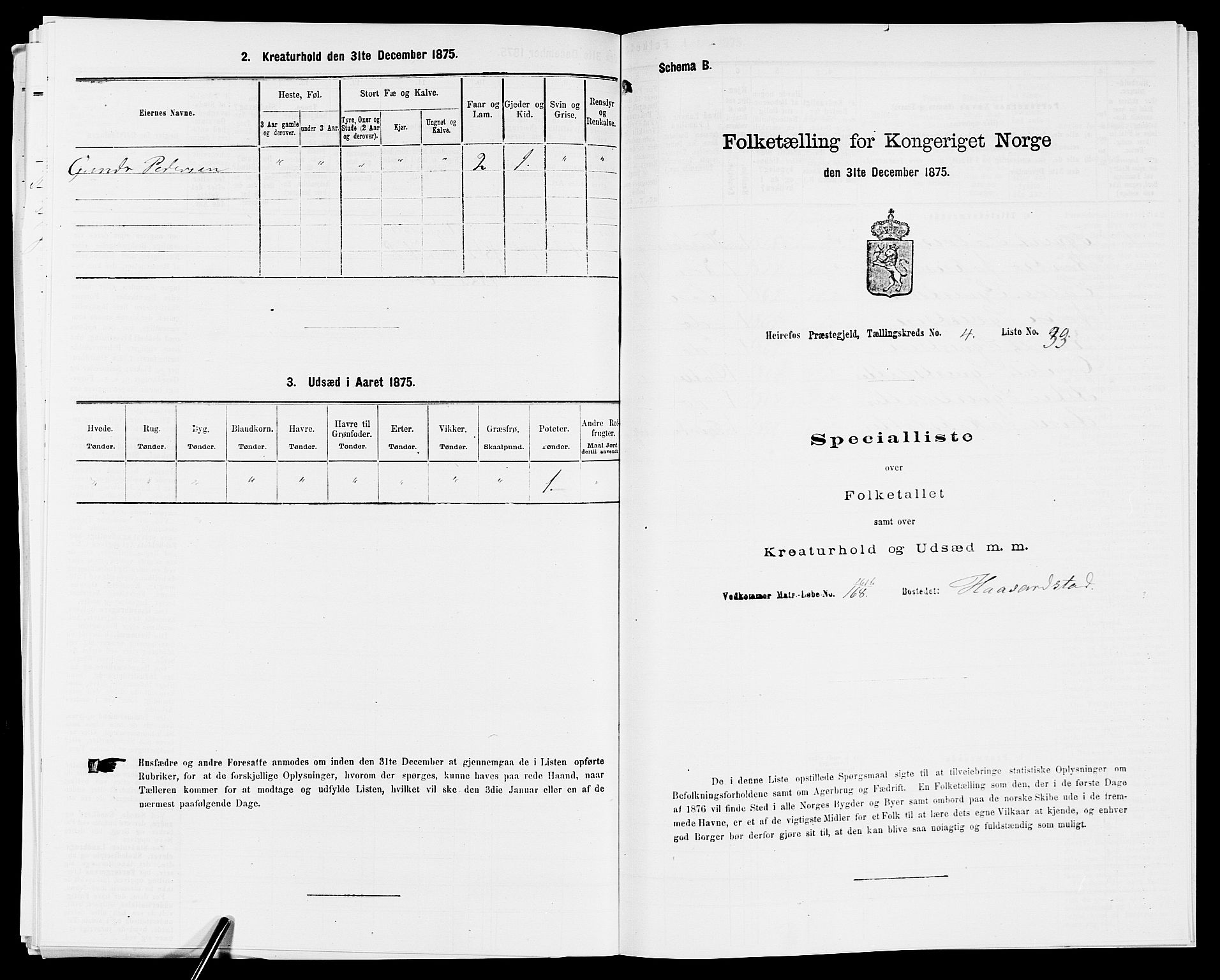 SAK, Folketelling 1875 for 0933P Herefoss prestegjeld, 1875, s. 378