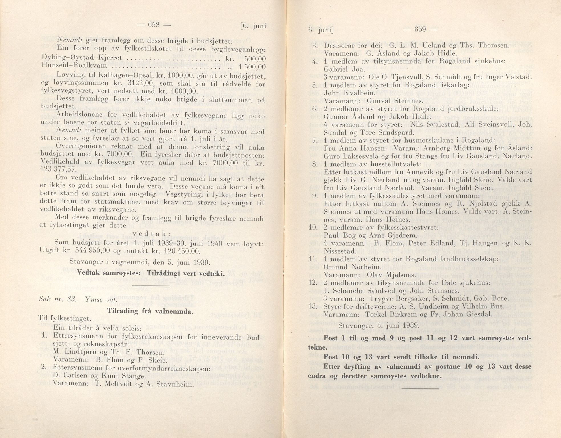 Rogaland fylkeskommune - Fylkesrådmannen , IKAR/A-900/A/Aa/Aaa/L0058: Møtebok , 1939, s. 658-659