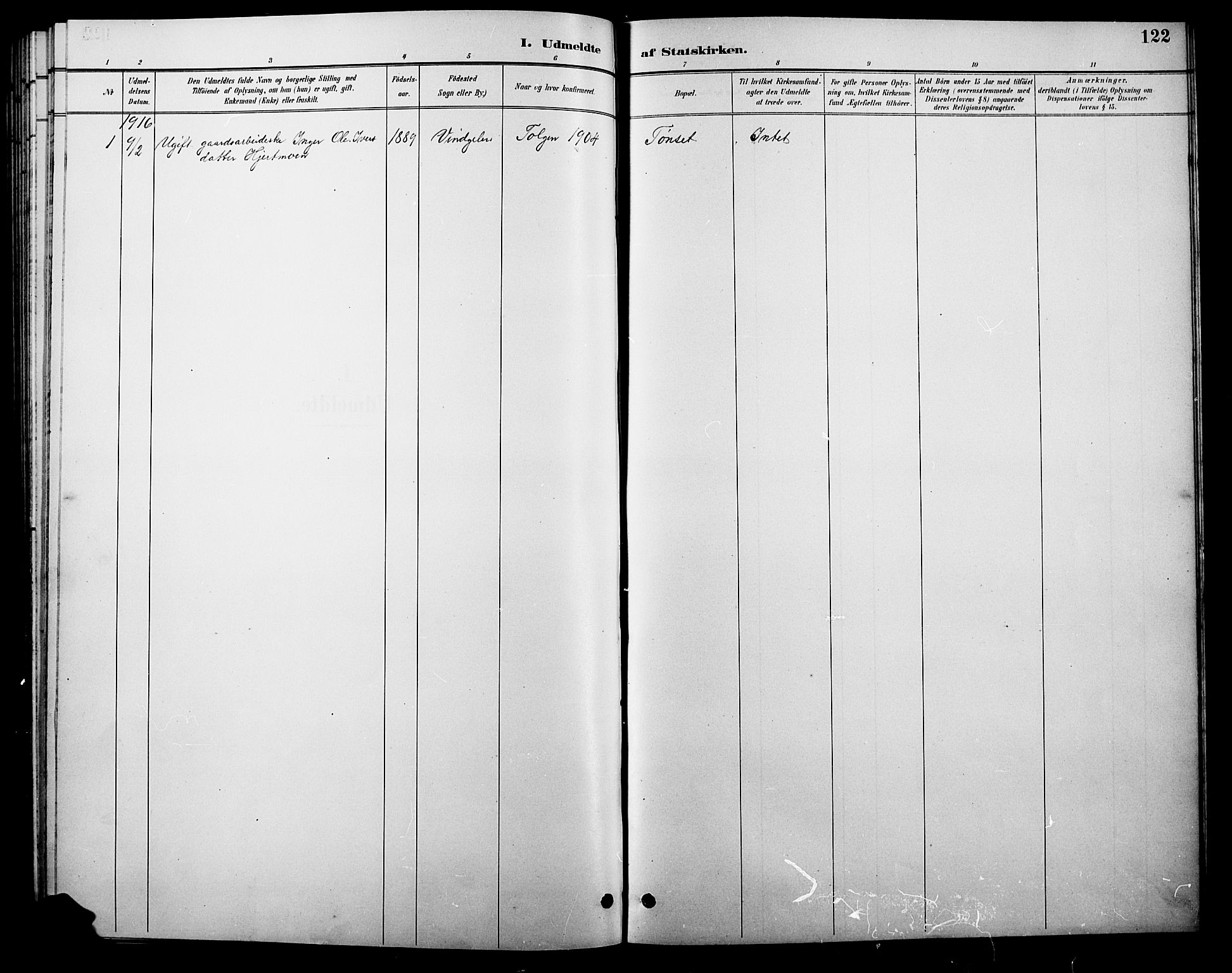 Tolga prestekontor, SAH/PREST-062/L/L0010: Klokkerbok nr. 10, 1894-1918, s. 122
