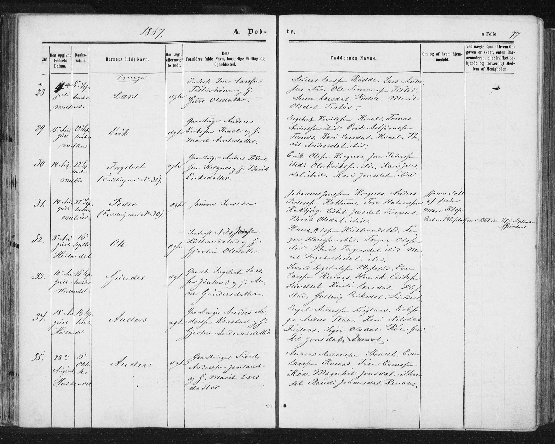 Ministerialprotokoller, klokkerbøker og fødselsregistre - Sør-Trøndelag, SAT/A-1456/691/L1077: Ministerialbok nr. 691A09, 1862-1873, s. 77