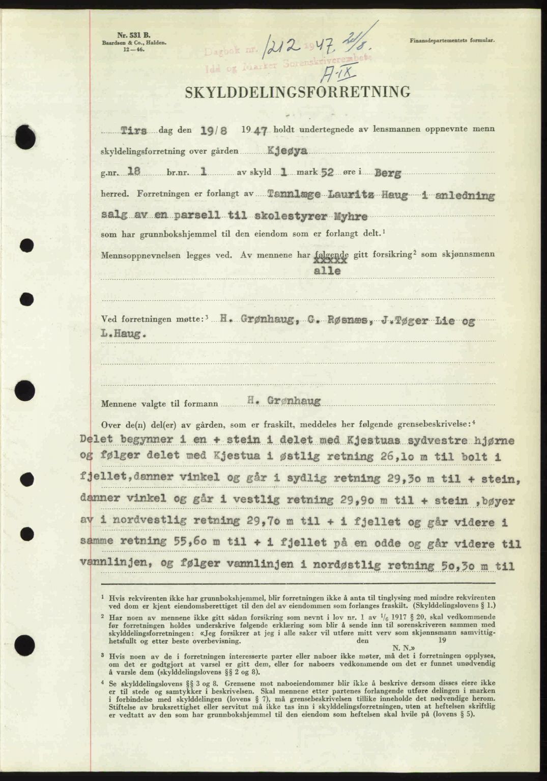 Idd og Marker sorenskriveri, SAO/A-10283/G/Gb/Gbb/L0009: Pantebok nr. A9, 1946-1947, Dagboknr: 1212/1947