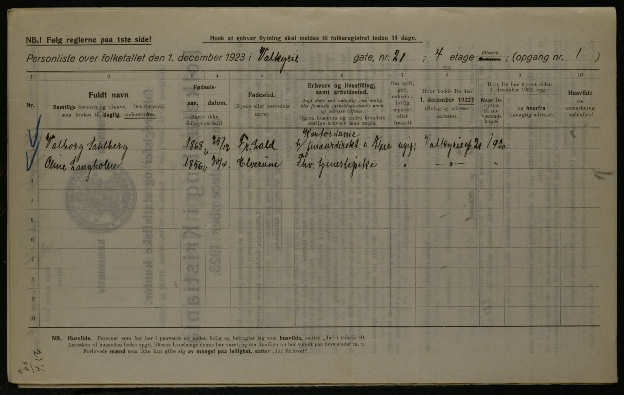 OBA, Kommunal folketelling 1.12.1923 for Kristiania, 1923, s. 134646