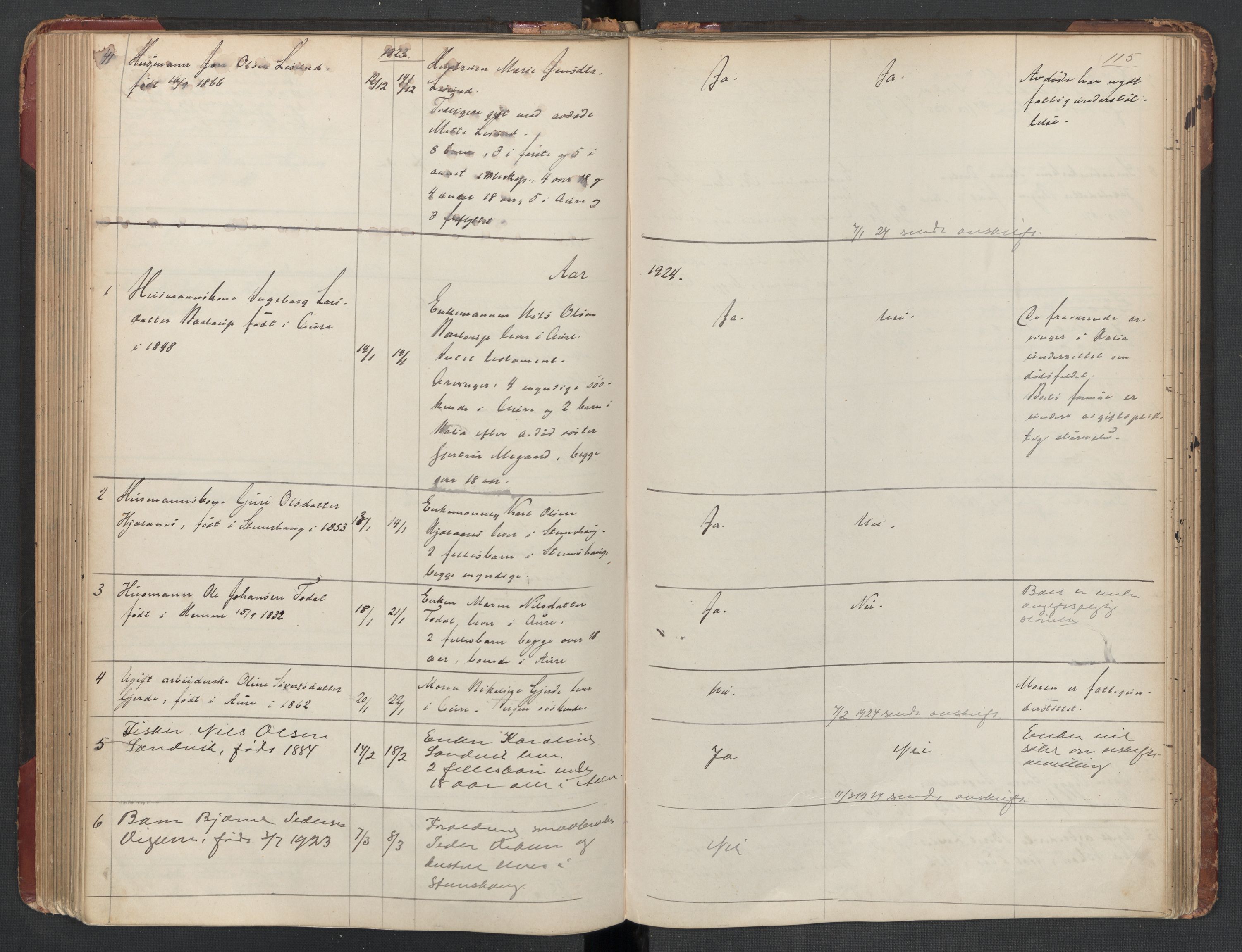 Aure lensmannskontor, SAT/A-1088/1/02/L0003: 2.01.03 Dødsfallsprotokoll, 1906-1926, s. 115