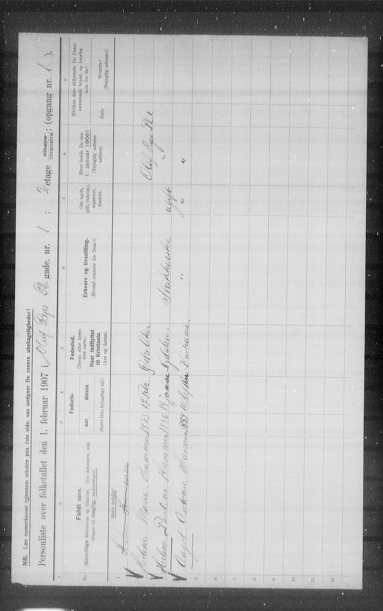 OBA, Kommunal folketelling 1.2.1907 for Kristiania kjøpstad, 1907, s. 38444