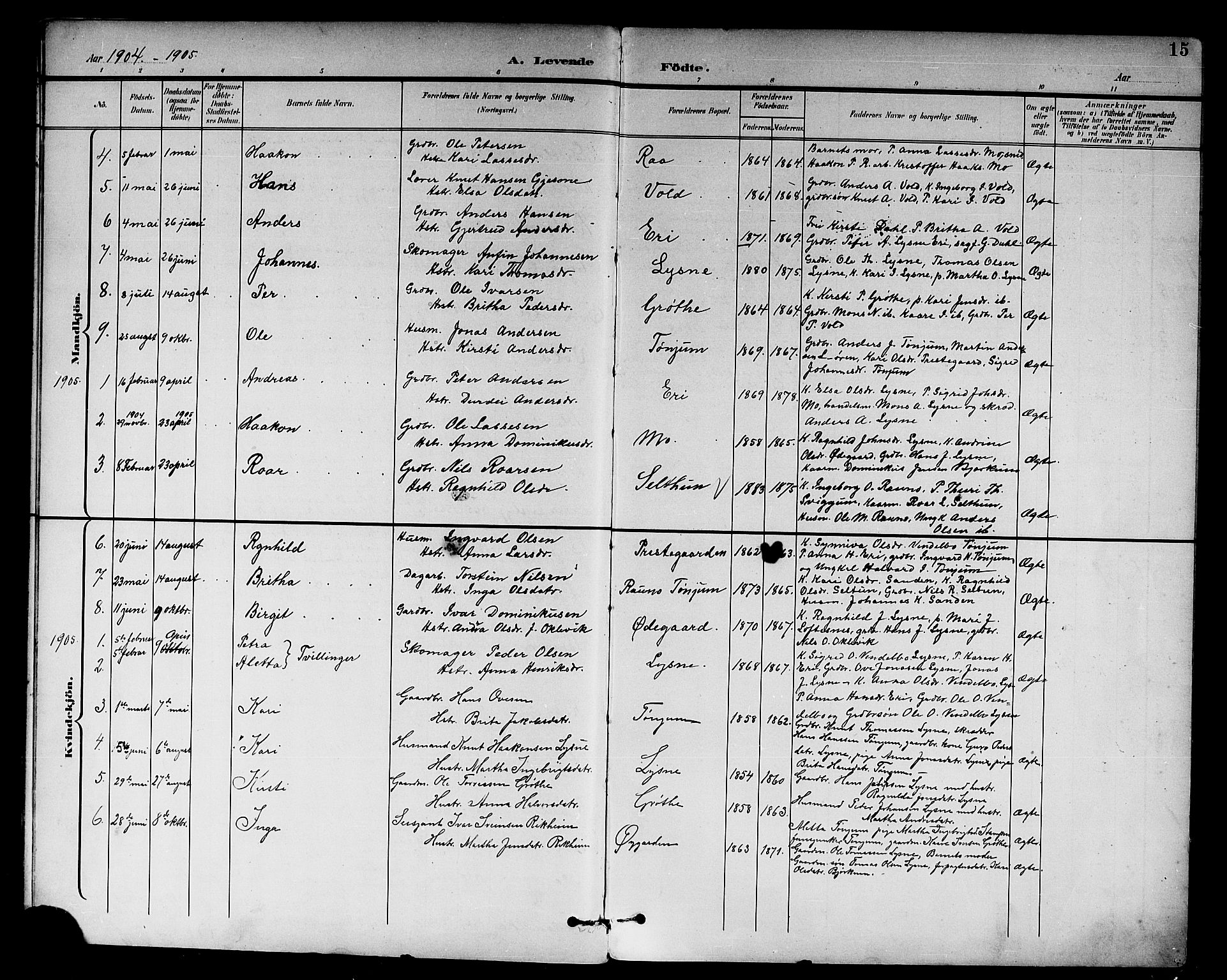 Lærdal sokneprestembete, AV/SAB-A-81201: Klokkerbok nr. A 1, 1897-1920, s. 15