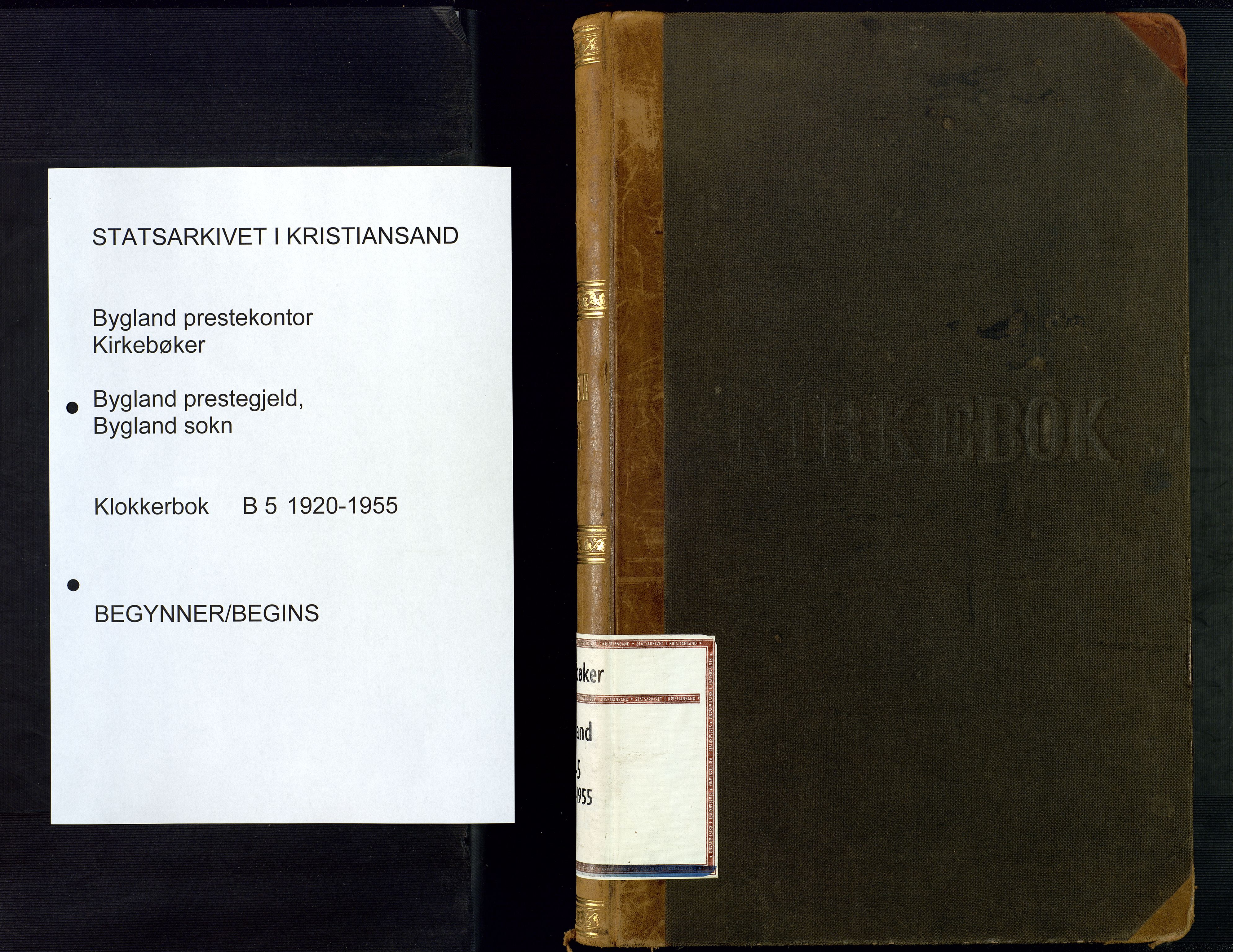 Bygland sokneprestkontor, SAK/1111-0006/F/Fb/Fbb/L0005: Klokkerbok nr. B 5, 1920-1955
