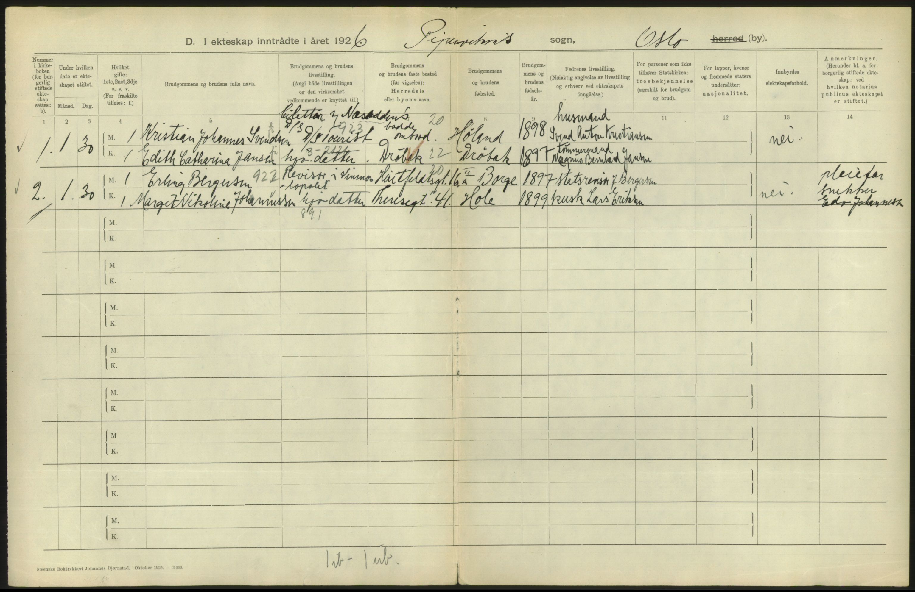 Statistisk sentralbyrå, Sosiodemografiske emner, Befolkning, AV/RA-S-2228/D/Df/Dfc/Dfcf/L0008: Oslo: Gifte, 1926, s. 748