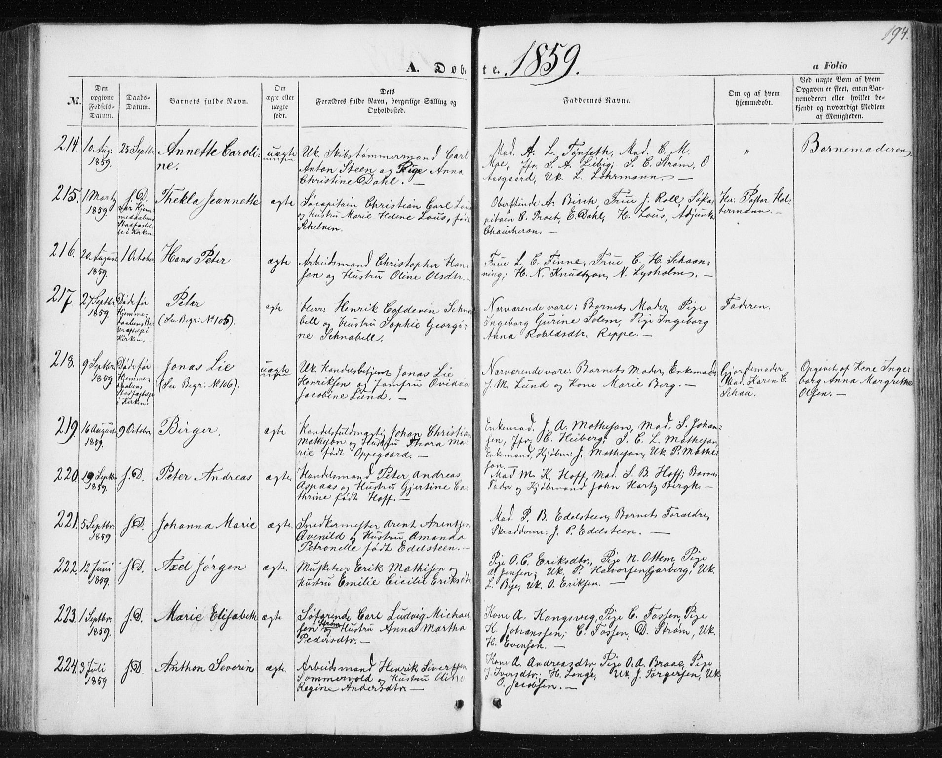Ministerialprotokoller, klokkerbøker og fødselsregistre - Sør-Trøndelag, SAT/A-1456/602/L0112: Ministerialbok nr. 602A10, 1848-1859, s. 194