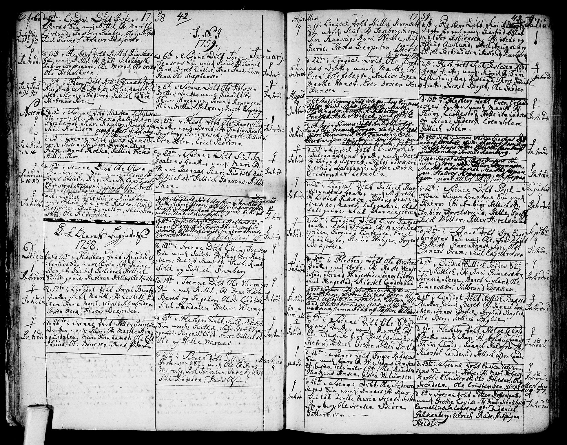 Flesberg kirkebøker, SAKO/A-18/F/Fa/L0003: Ministerialbok nr. I 3, 1748-1790, s. 42-43