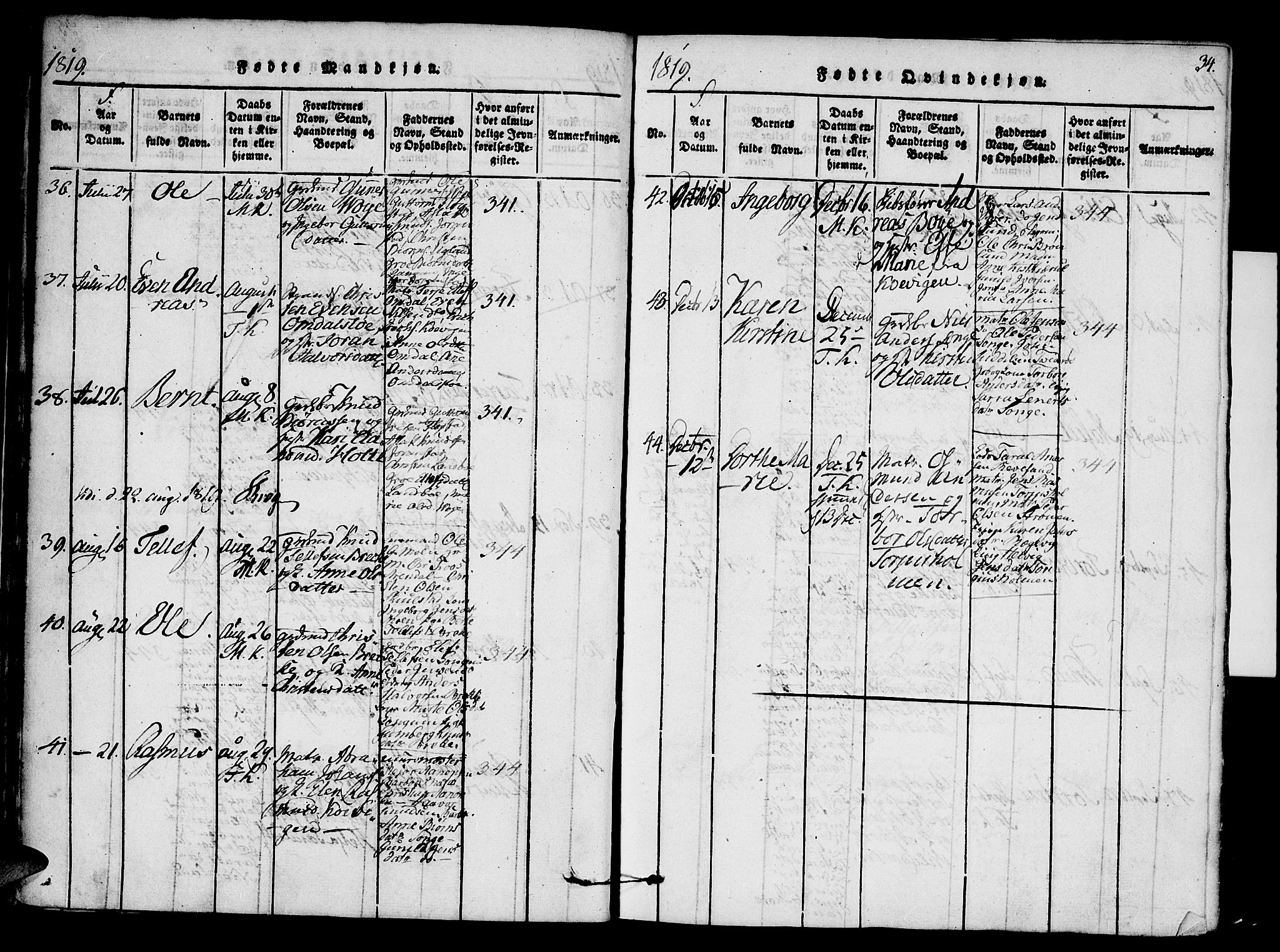 Austre Moland sokneprestkontor, AV/SAK-1111-0001/F/Fa/Faa/L0004: Ministerialbok nr. A 4, 1816-1824, s. 34