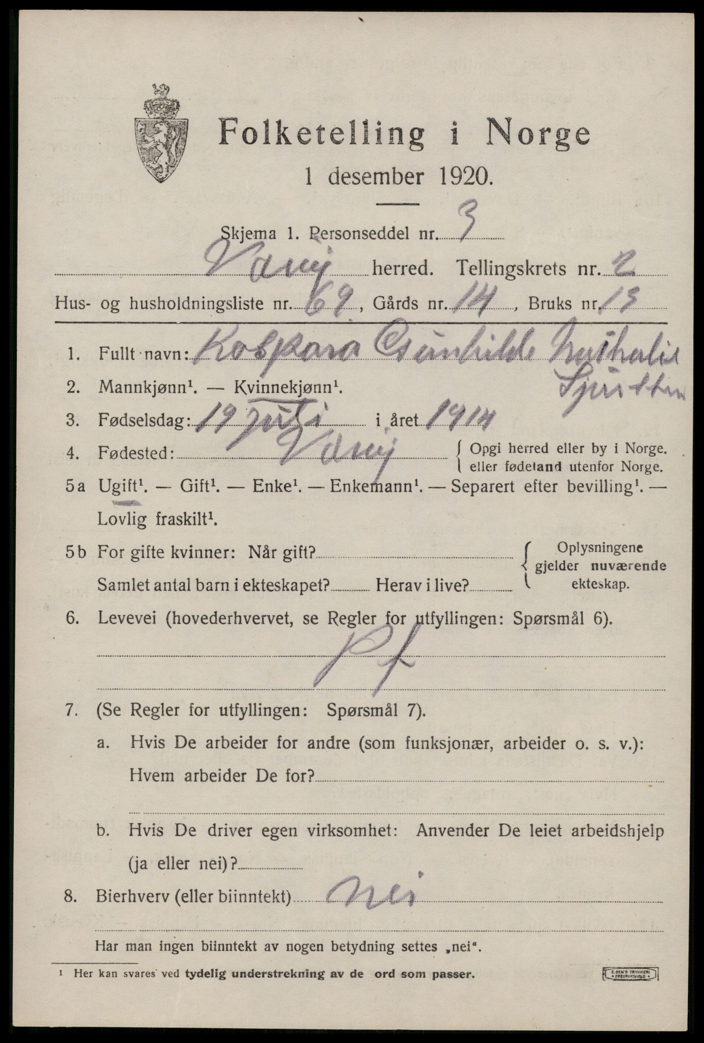 SAT, Folketelling 1920 for 1857 Værøy herred, 1920, s. 1819